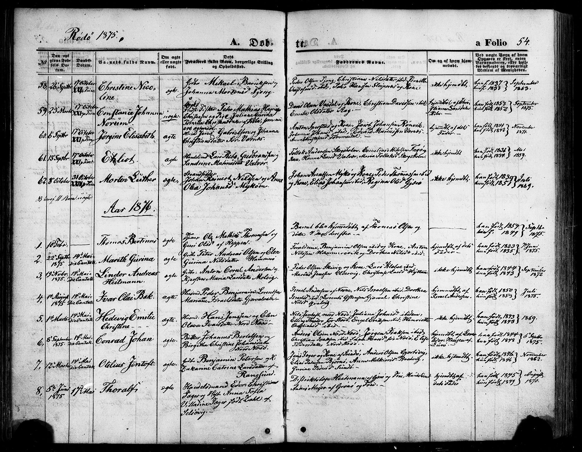 Ministerialprotokoller, klokkerbøker og fødselsregistre - Nordland, SAT/A-1459/841/L0606: Parish register (official) no. 841A10, 1860-1877, p. 54