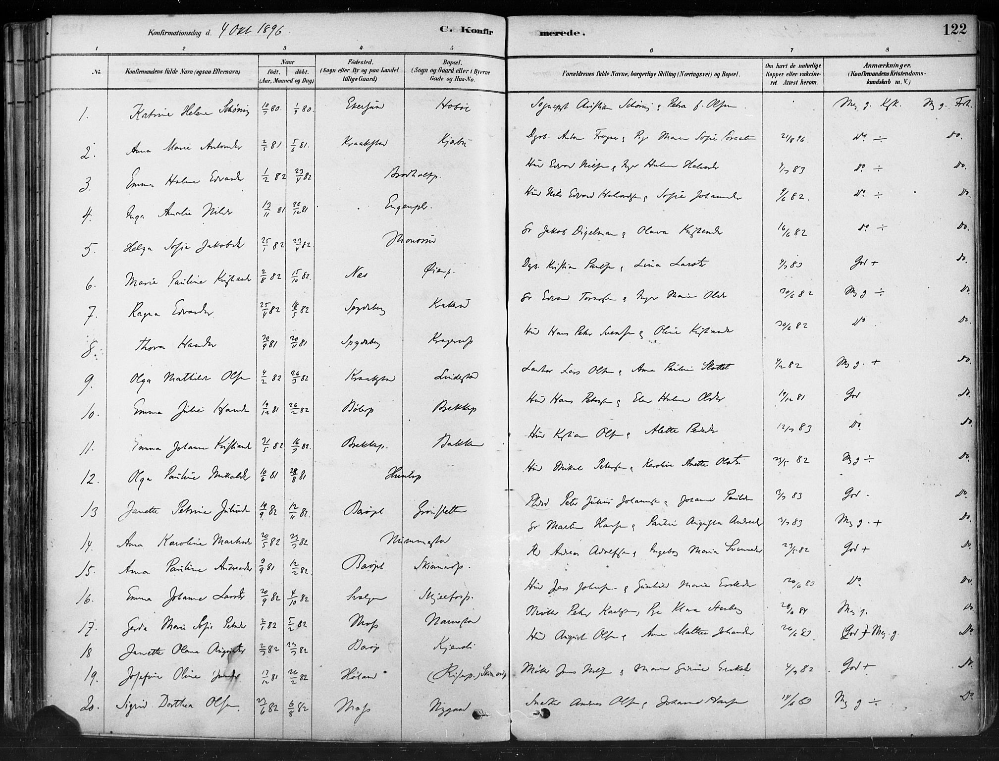 Hobøl prestekontor Kirkebøker, SAO/A-2002/F/Fa/L0005: Parish register (official) no. I 5, 1878-1904, p. 122