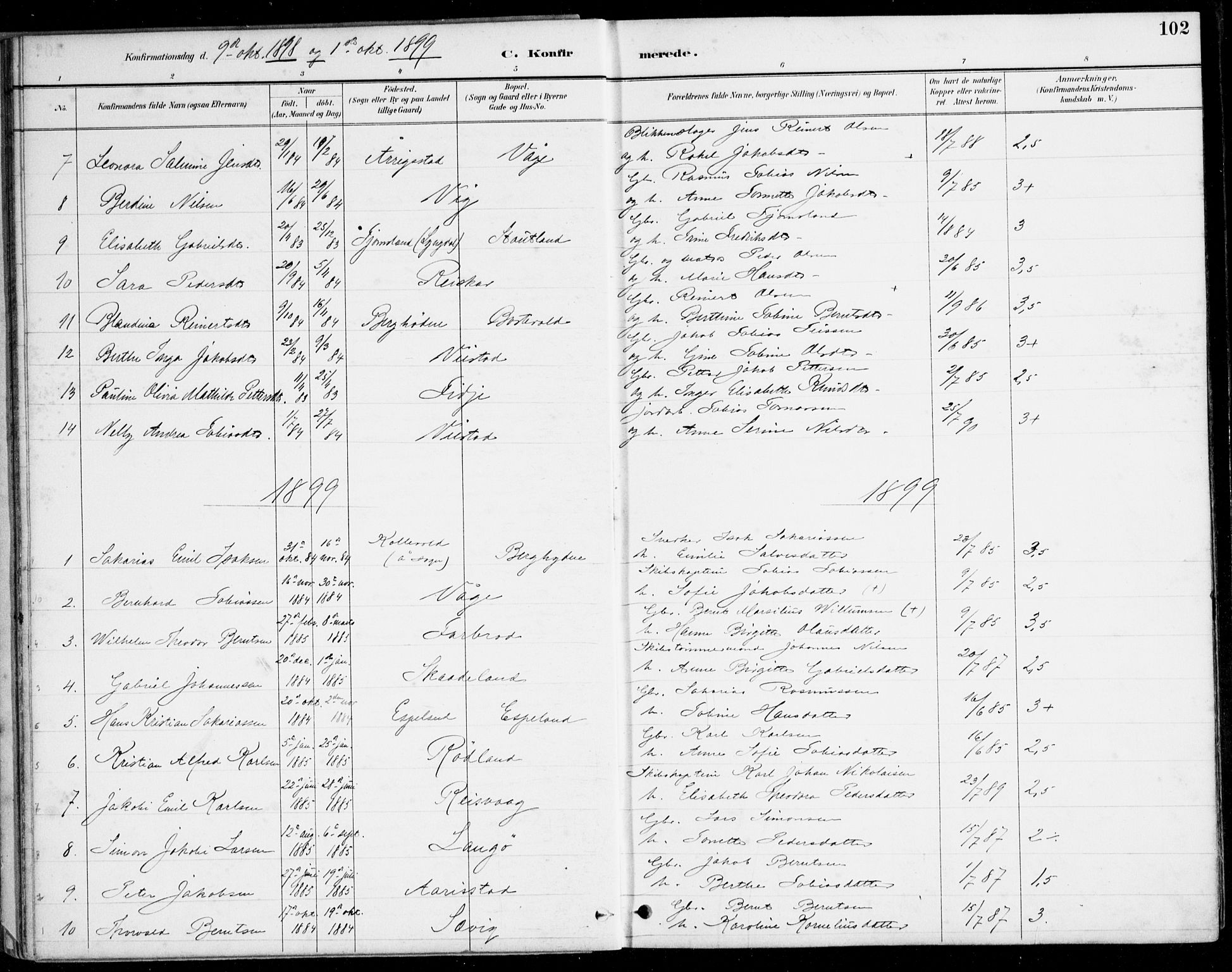 Herad sokneprestkontor, SAK/1111-0018/F/Fa/Fab/L0005: Parish register (official) no. A 5, 1886-1913, p. 102