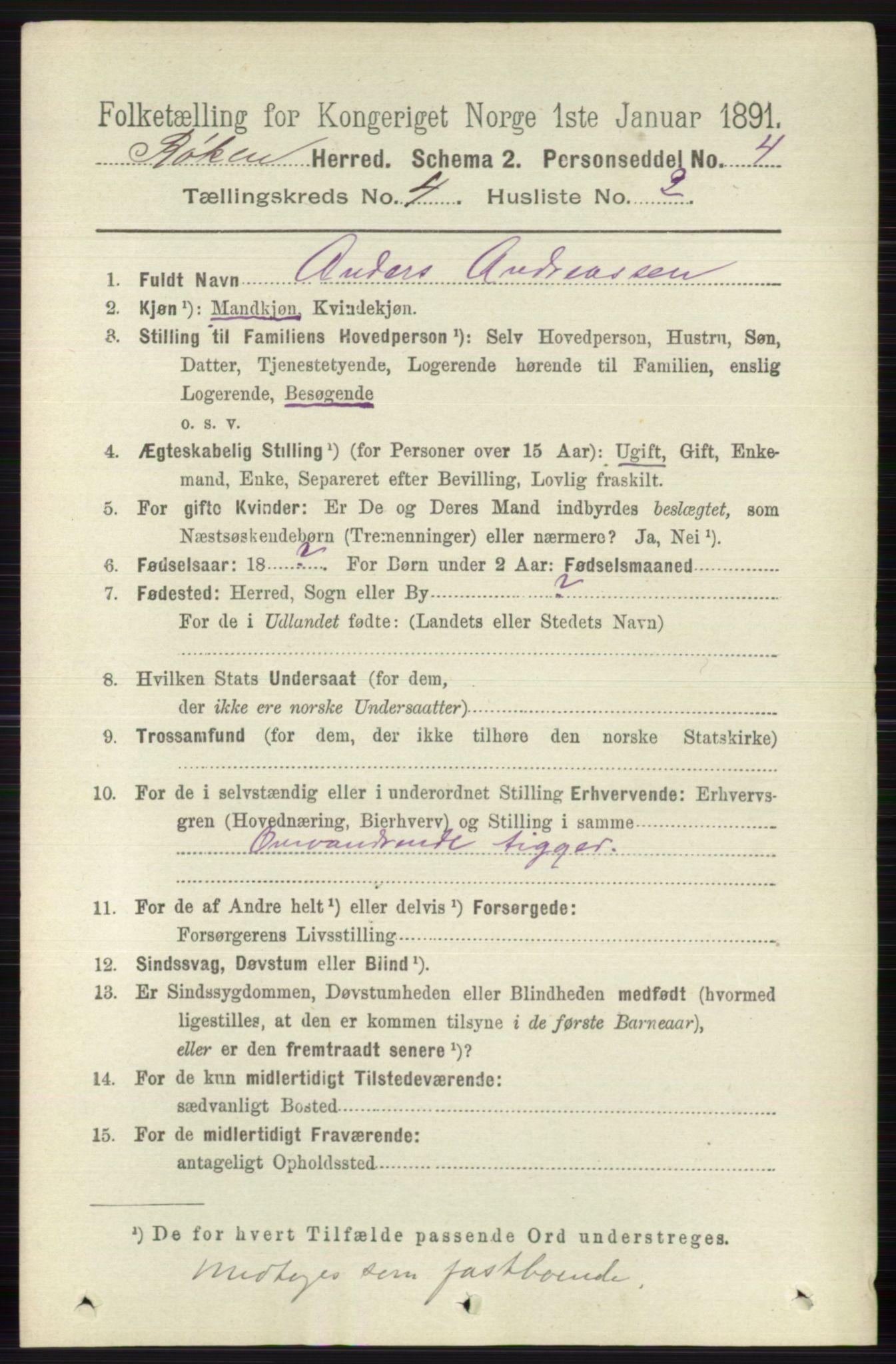 RA, 1891 census for 0627 Røyken, 1891, p. 1868