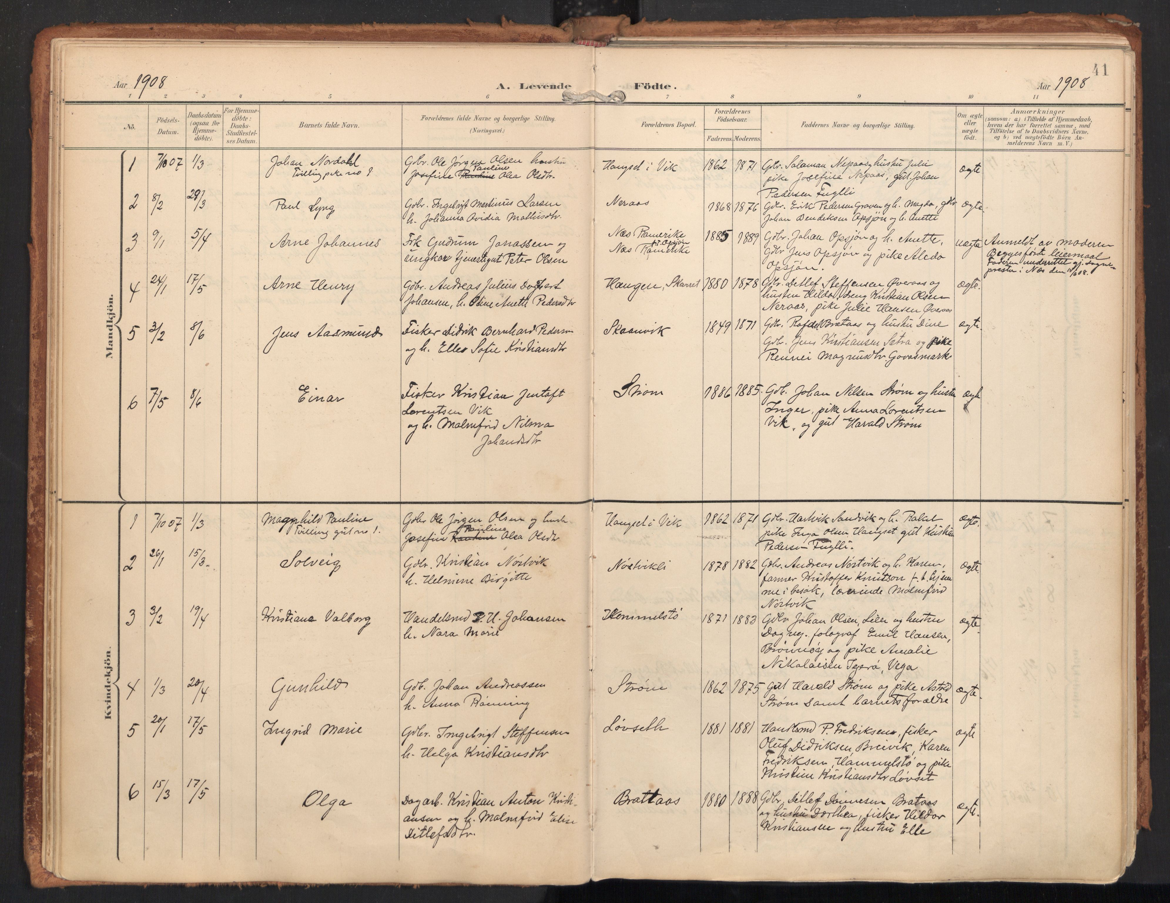Ministerialprotokoller, klokkerbøker og fødselsregistre - Nordland, SAT/A-1459/814/L0227: Parish register (official) no. 814A08, 1899-1920, p. 41