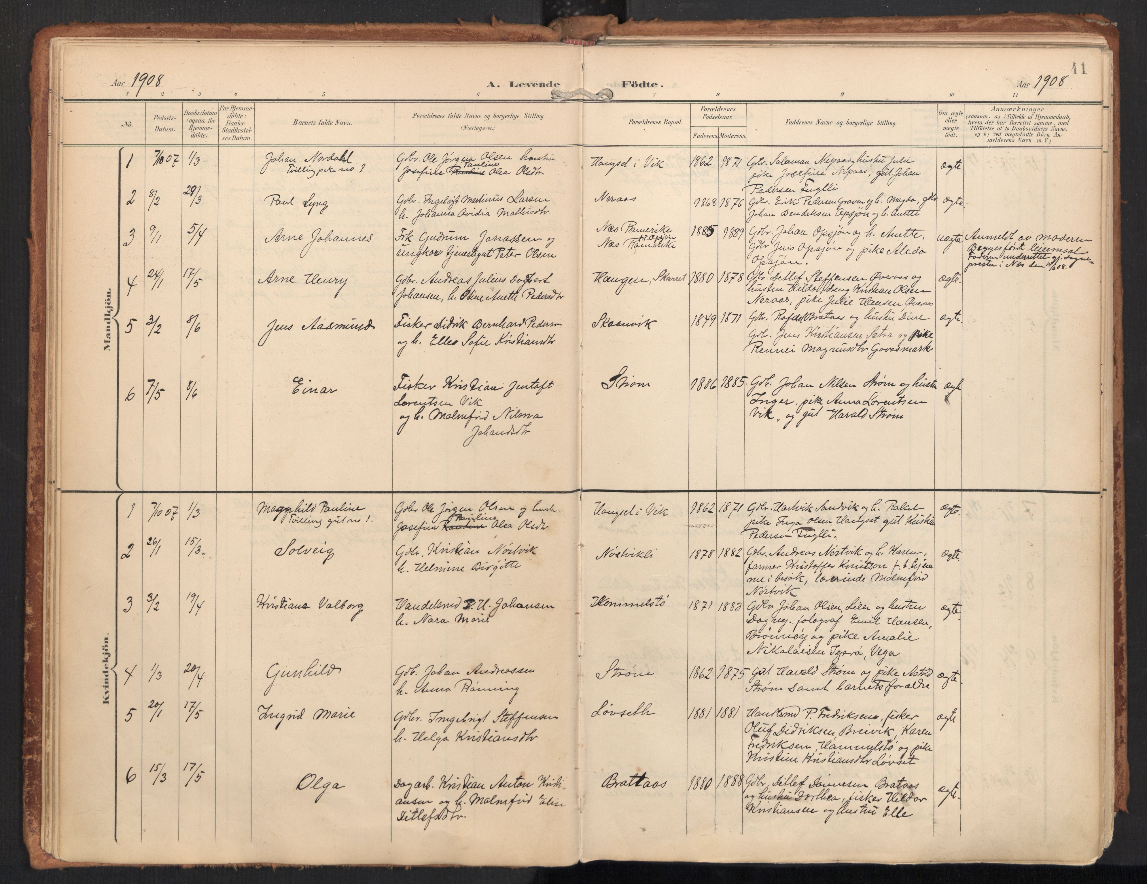 Ministerialprotokoller, klokkerbøker og fødselsregistre - Nordland, AV/SAT-A-1459/814/L0227: Parish register (official) no. 814A08, 1899-1920, p. 41