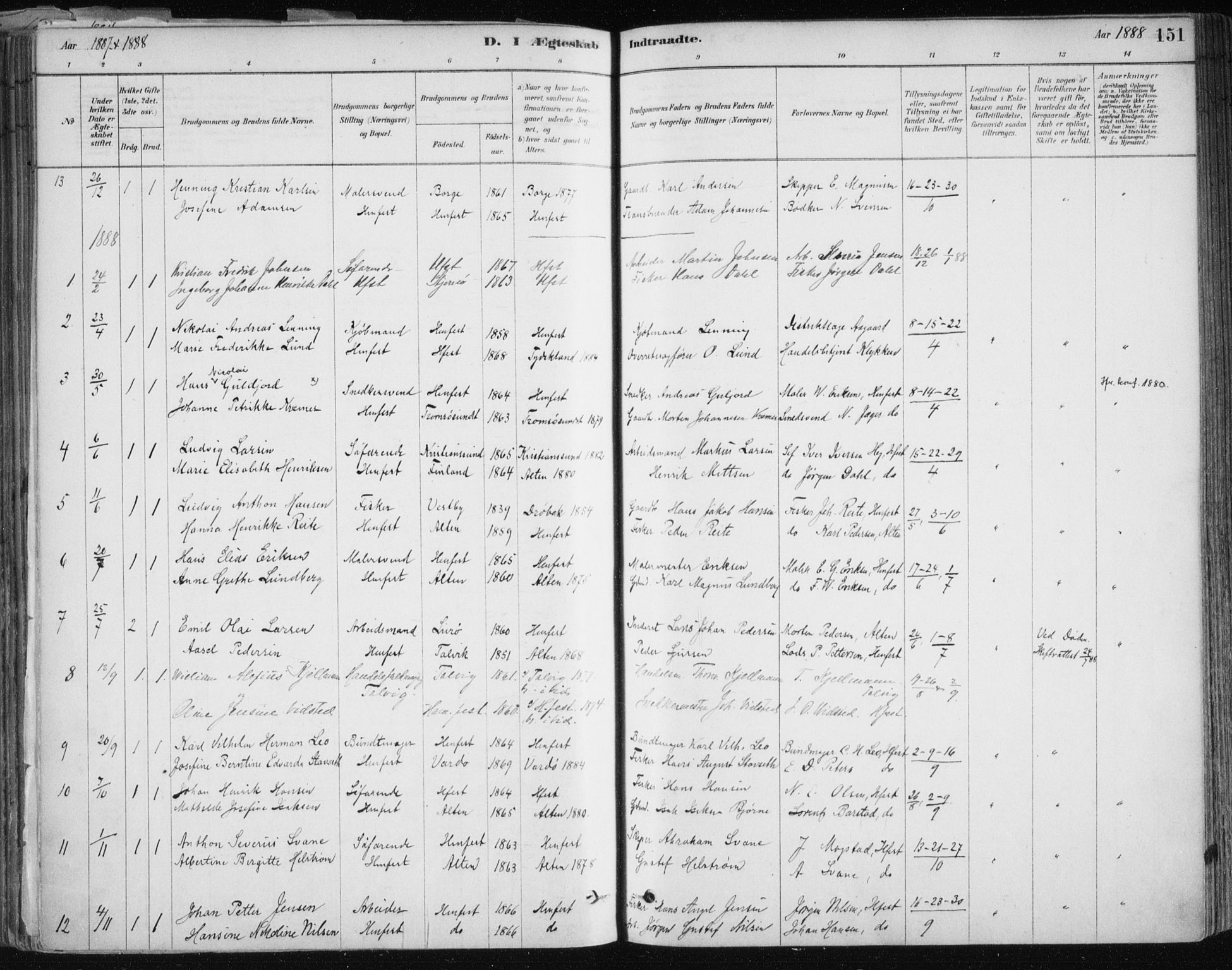Hammerfest sokneprestkontor, SATØ/S-1347/H/Ha/L0008.kirke: Parish register (official) no. 8, 1878-1889, p. 151