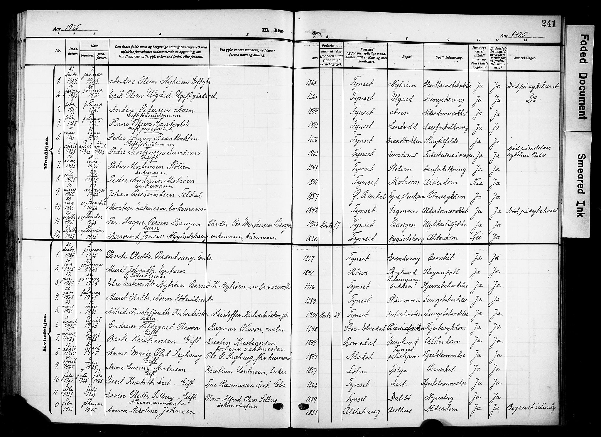 Tynset prestekontor, SAH/PREST-058/H/Ha/Hab/L0011: Parish register (copy) no. 11, 1915-1930, p. 241