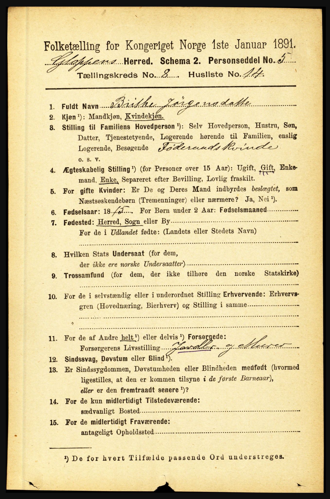 RA, 1891 census for 1445 Gloppen, 1891, p. 3240