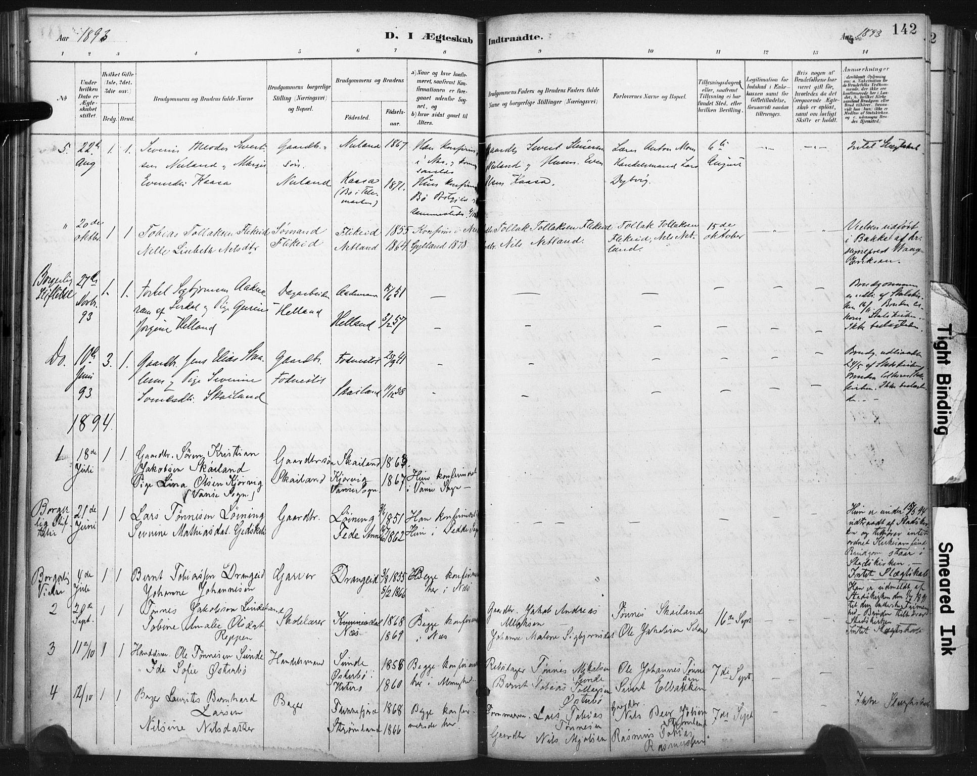 Flekkefjord sokneprestkontor, SAK/1111-0012/F/Fa/Fac/L0008: Parish register (official) no. A 8, 1885-1898, p. 142