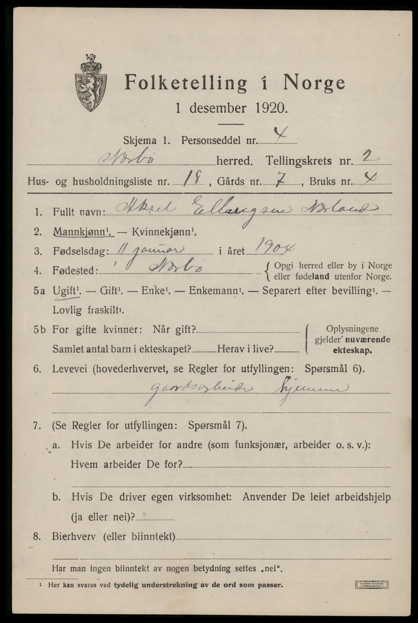 SAST, 1920 census for Nærbø, 1920, p. 1643