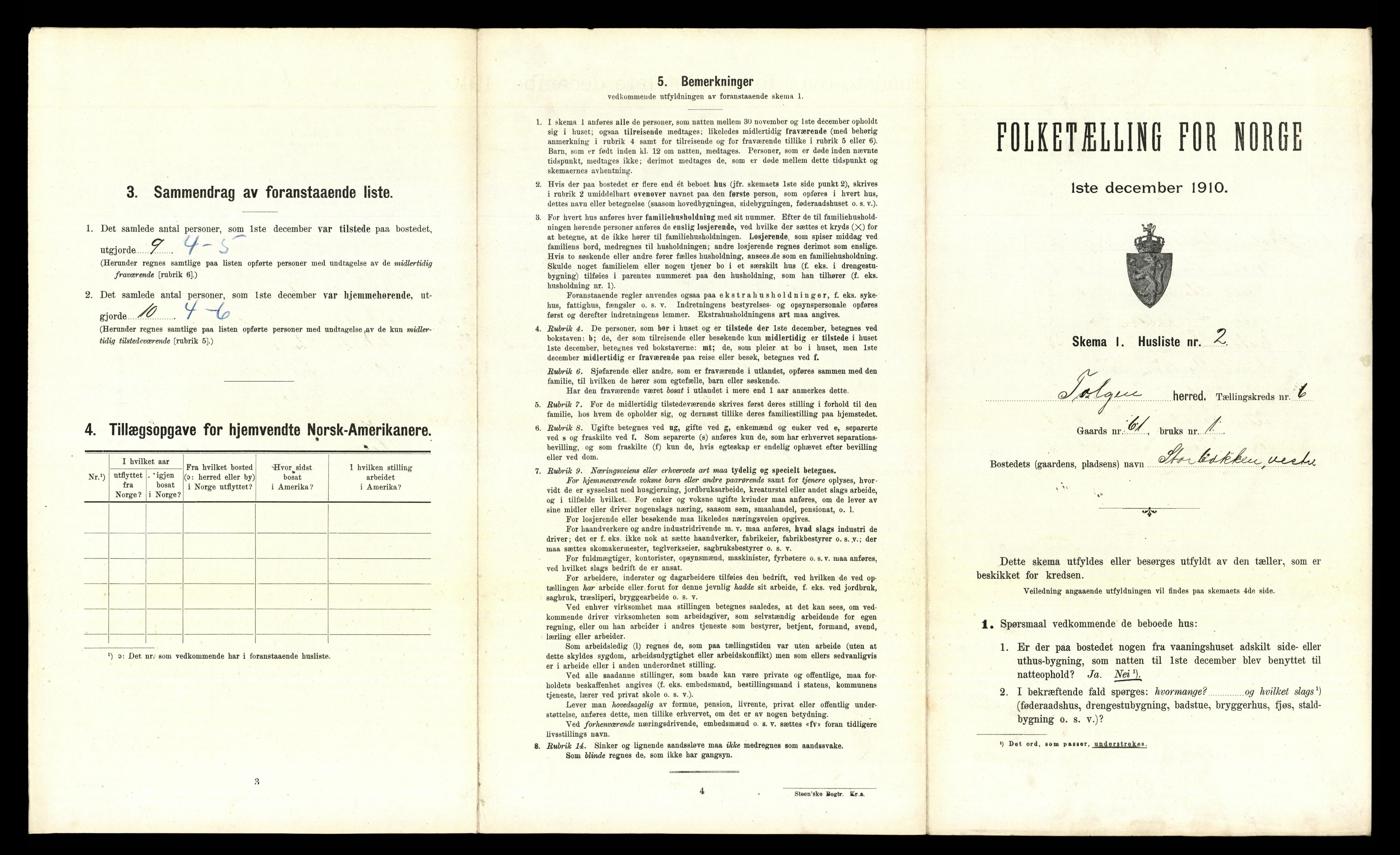 RA, 1910 census for Tolga, 1910, p. 426