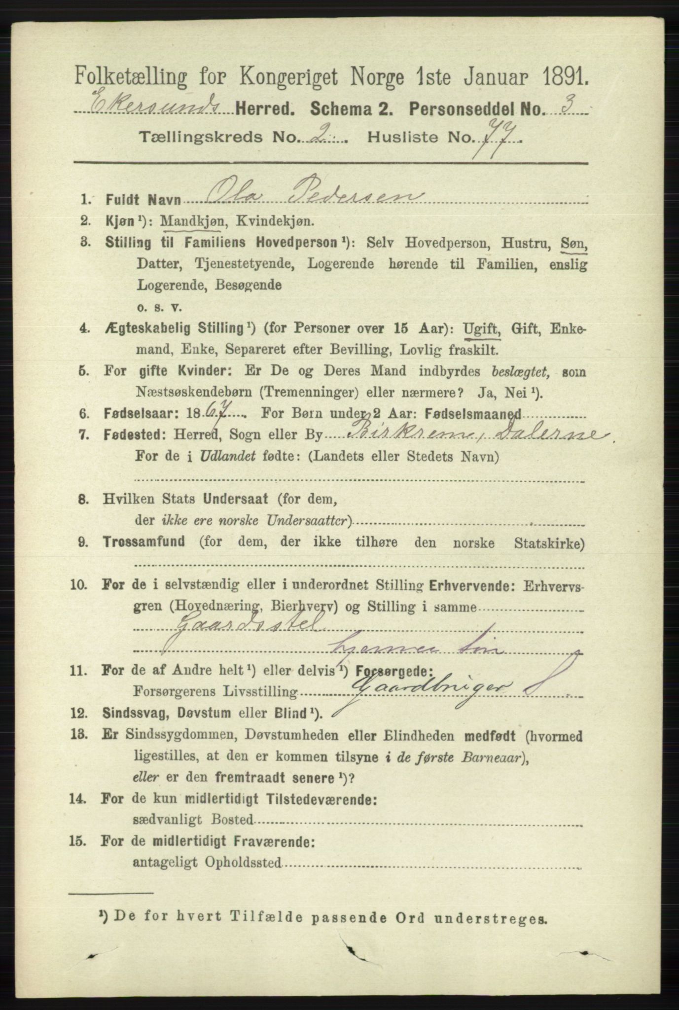 RA, 1891 census for 1116 Eigersund herred, 1891, p. 897