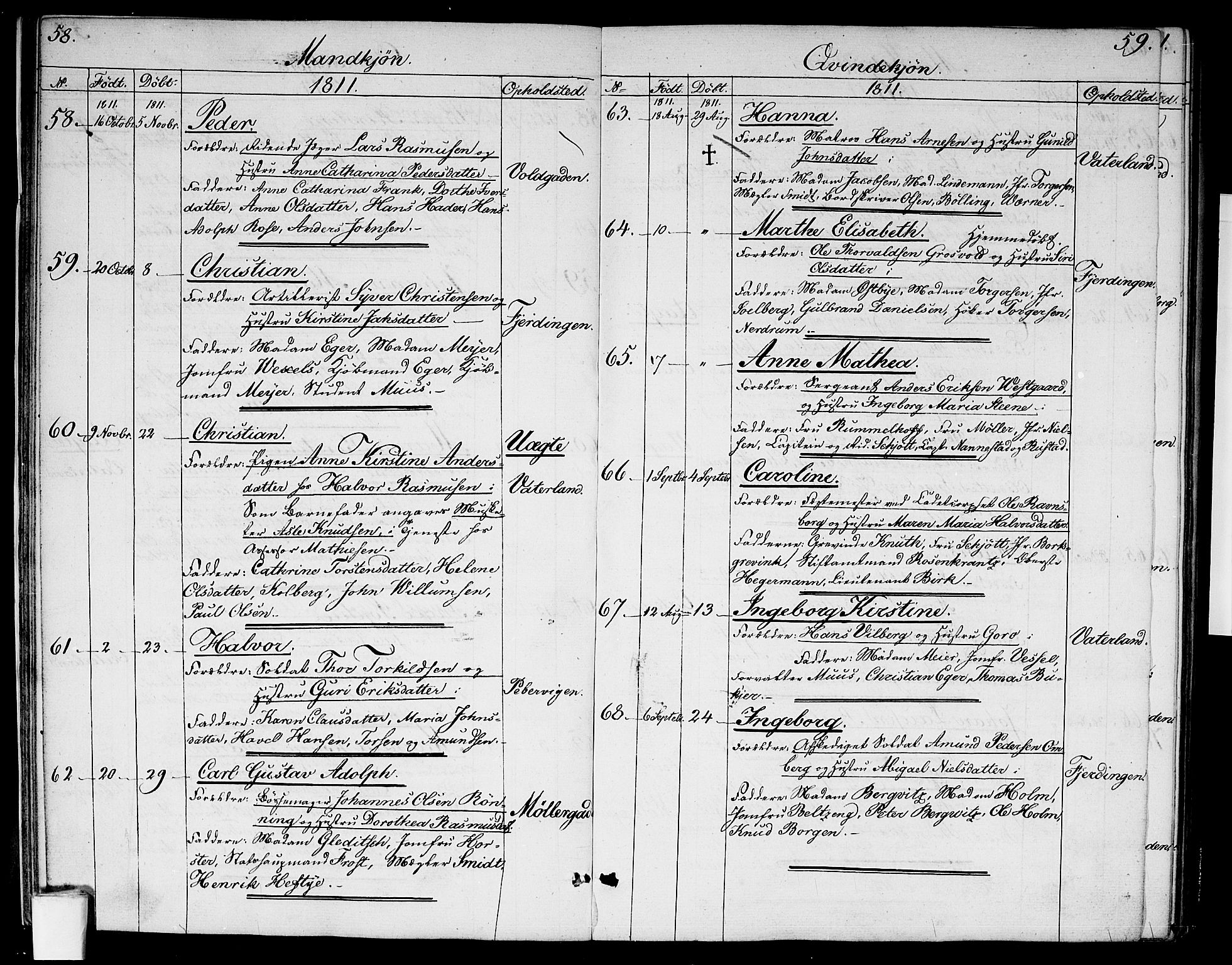 Garnisonsmenigheten Kirkebøker, SAO/A-10846/G/Ga/L0002: Parish register (copy) no. 2, 1810-1814, p. 58-59