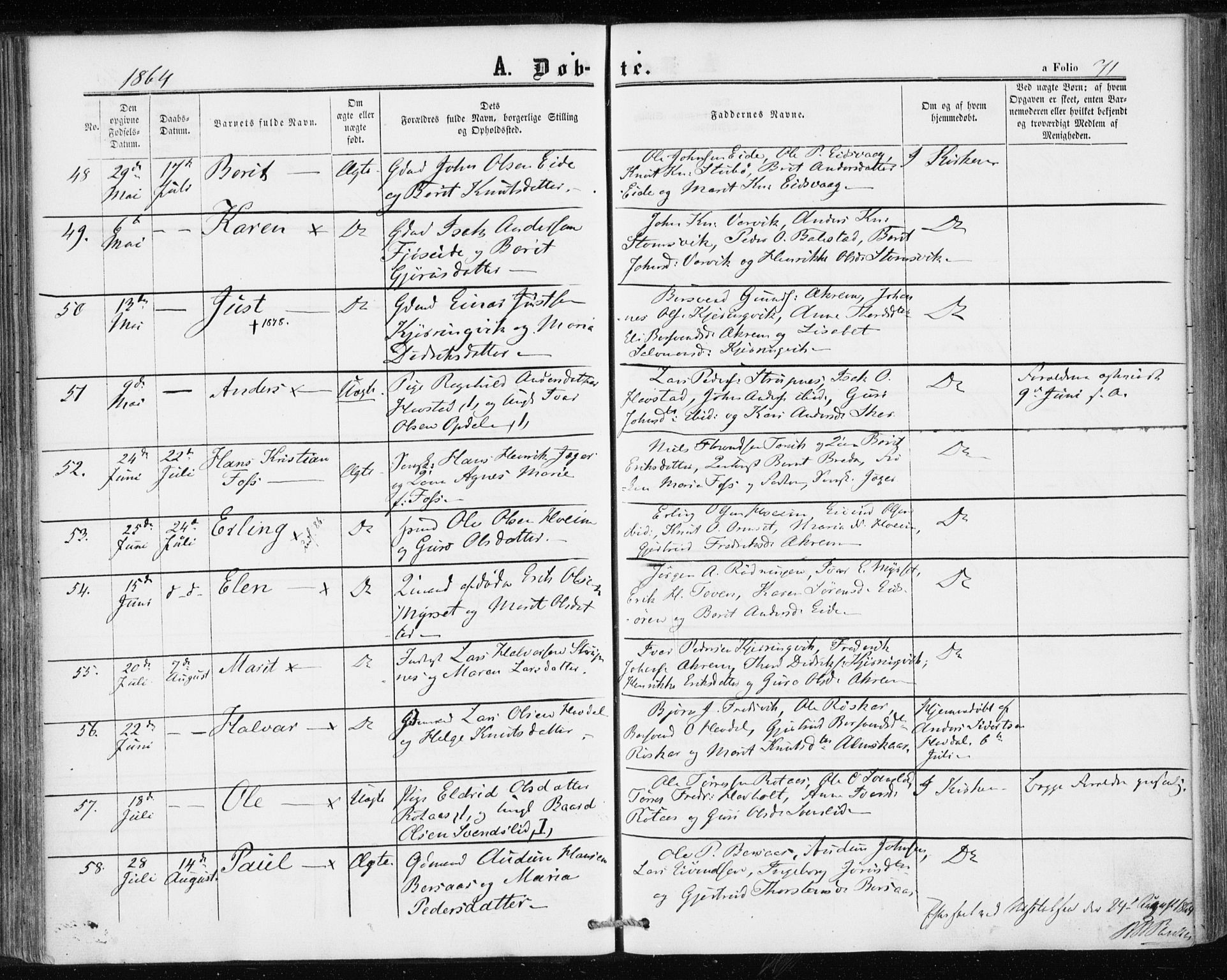 Ministerialprotokoller, klokkerbøker og fødselsregistre - Møre og Romsdal, AV/SAT-A-1454/586/L0985: Parish register (official) no. 586A11, 1857-1866, p. 71