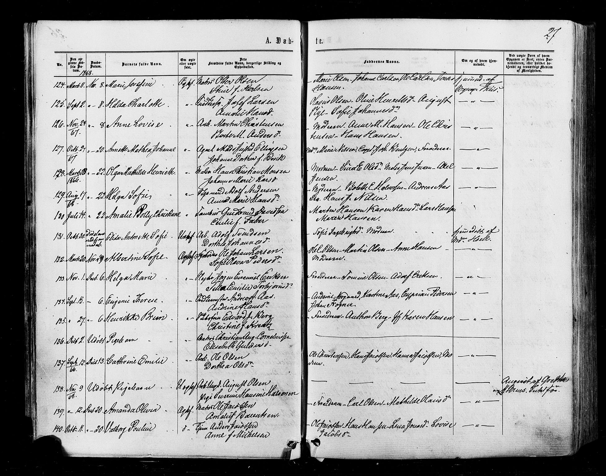 Halden prestekontor Kirkebøker, SAO/A-10909/F/Fa/L0009: Parish register (official) no. I 9, 1866-1877, p. 27