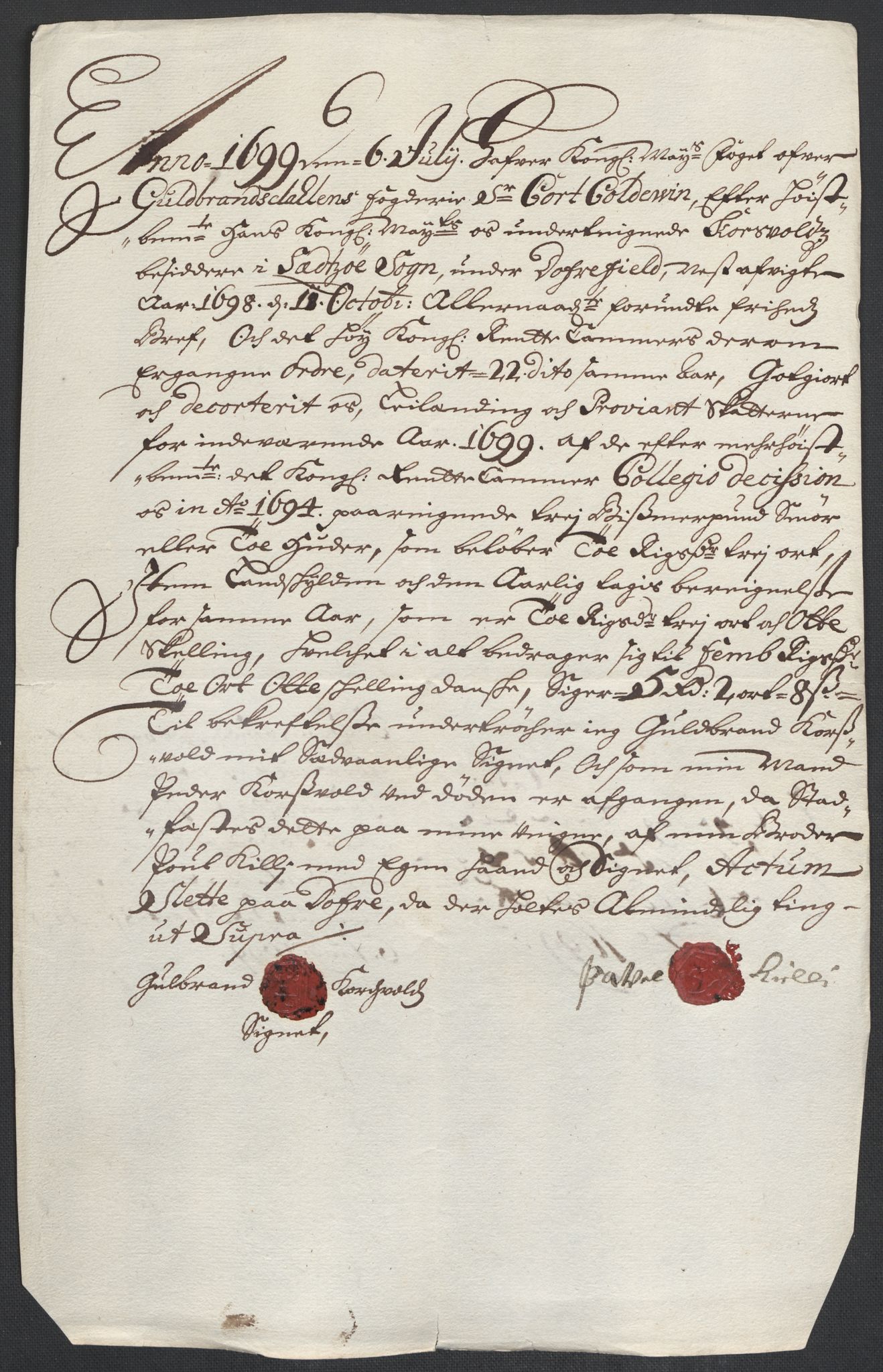 Rentekammeret inntil 1814, Reviderte regnskaper, Fogderegnskap, RA/EA-4092/R17/L1172: Fogderegnskap Gudbrandsdal, 1699, p. 185