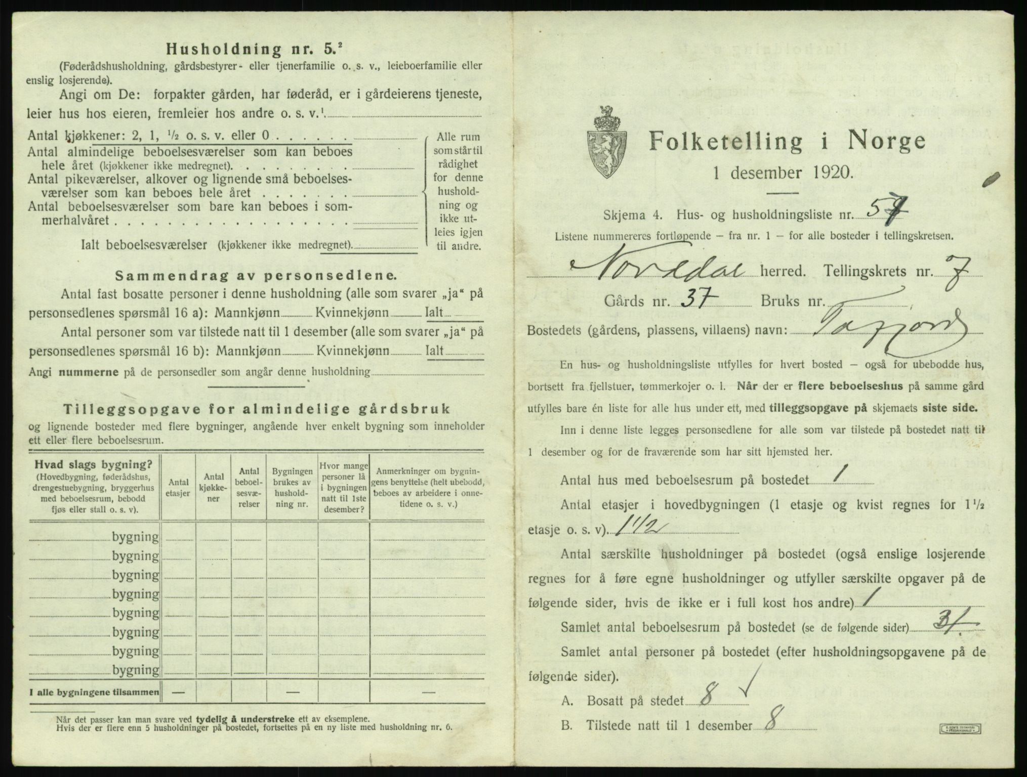 SAT, 1920 census for Norddal, 1920, p. 577