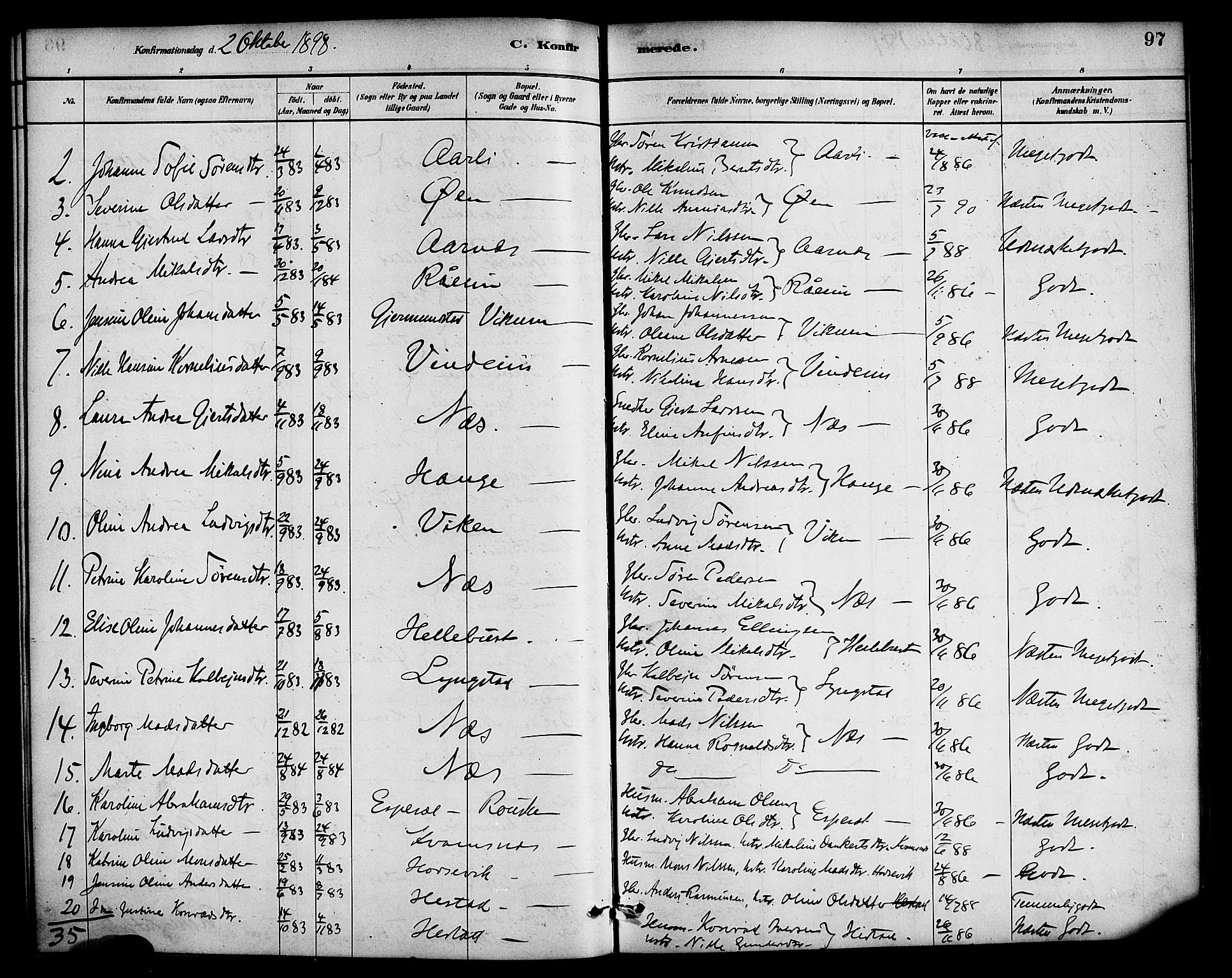 Gaular sokneprestembete, AV/SAB-A-80001/H/Haa: Parish register (official) no. D 1, 1882-1899, p. 97