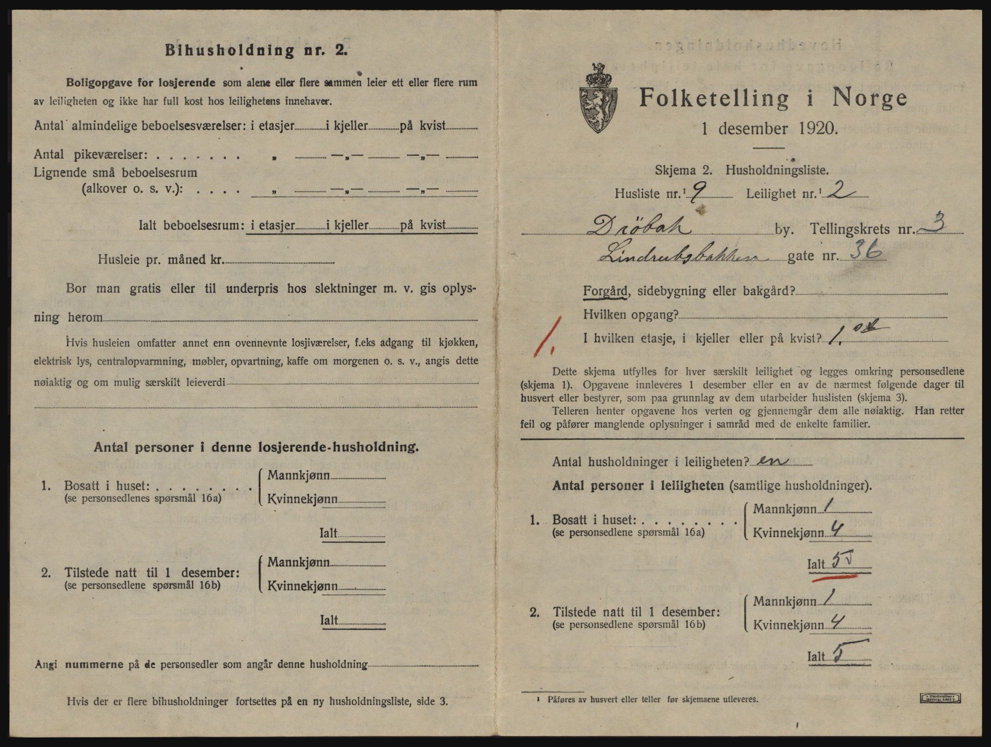 SAO, 1920 census for Drøbak, 1920, p. 1141