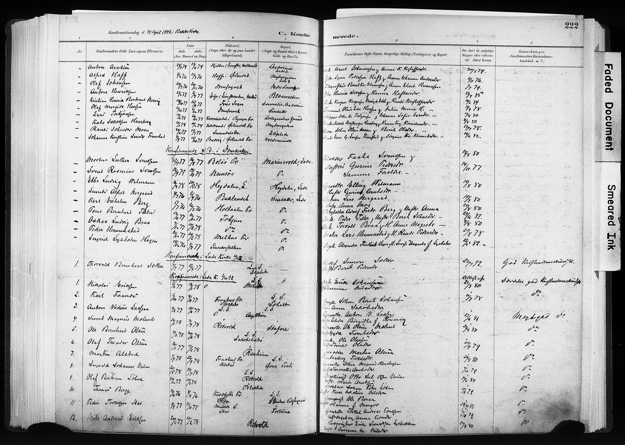 Ministerialprotokoller, klokkerbøker og fødselsregistre - Sør-Trøndelag, SAT/A-1456/606/L0300: Parish register (official) no. 606A15, 1886-1893, p. 222