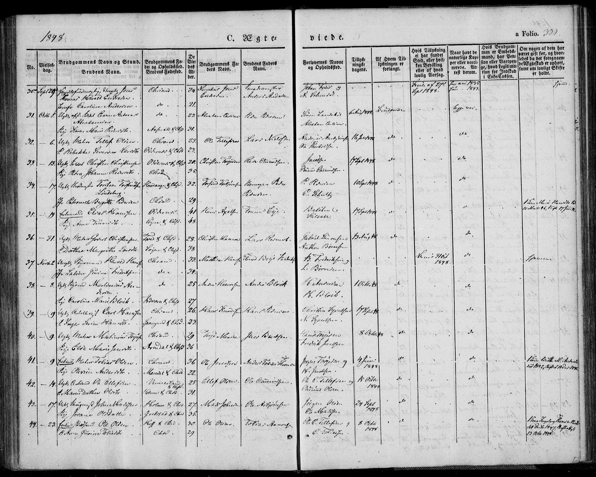 Kristiansand domprosti, SAK/1112-0006/F/Fa/L0013: Parish register (official) no. A 13, 1842-1851, p. 330