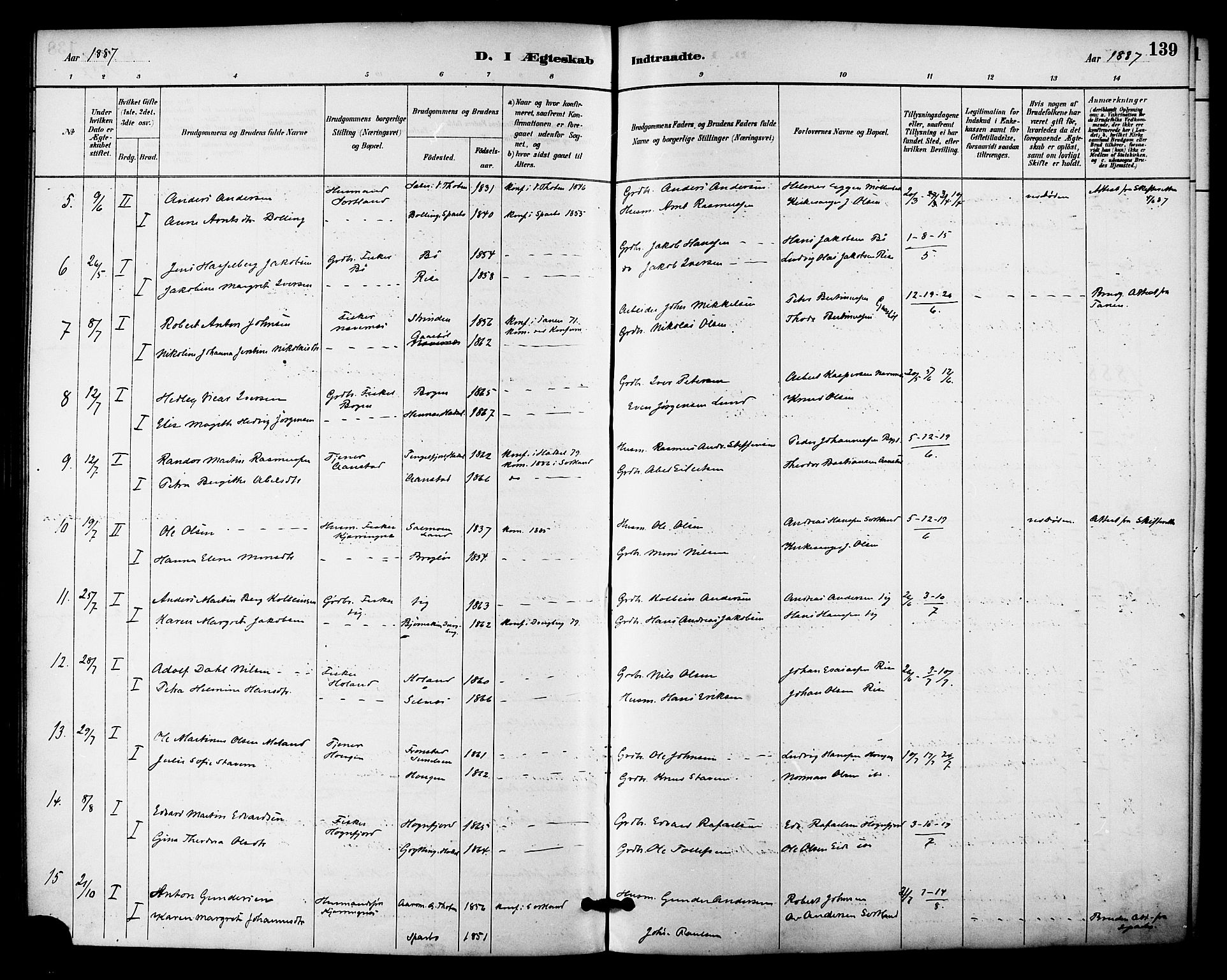 Ministerialprotokoller, klokkerbøker og fødselsregistre - Nordland, AV/SAT-A-1459/895/L1371: Parish register (official) no. 895A06, 1885-1894, p. 139