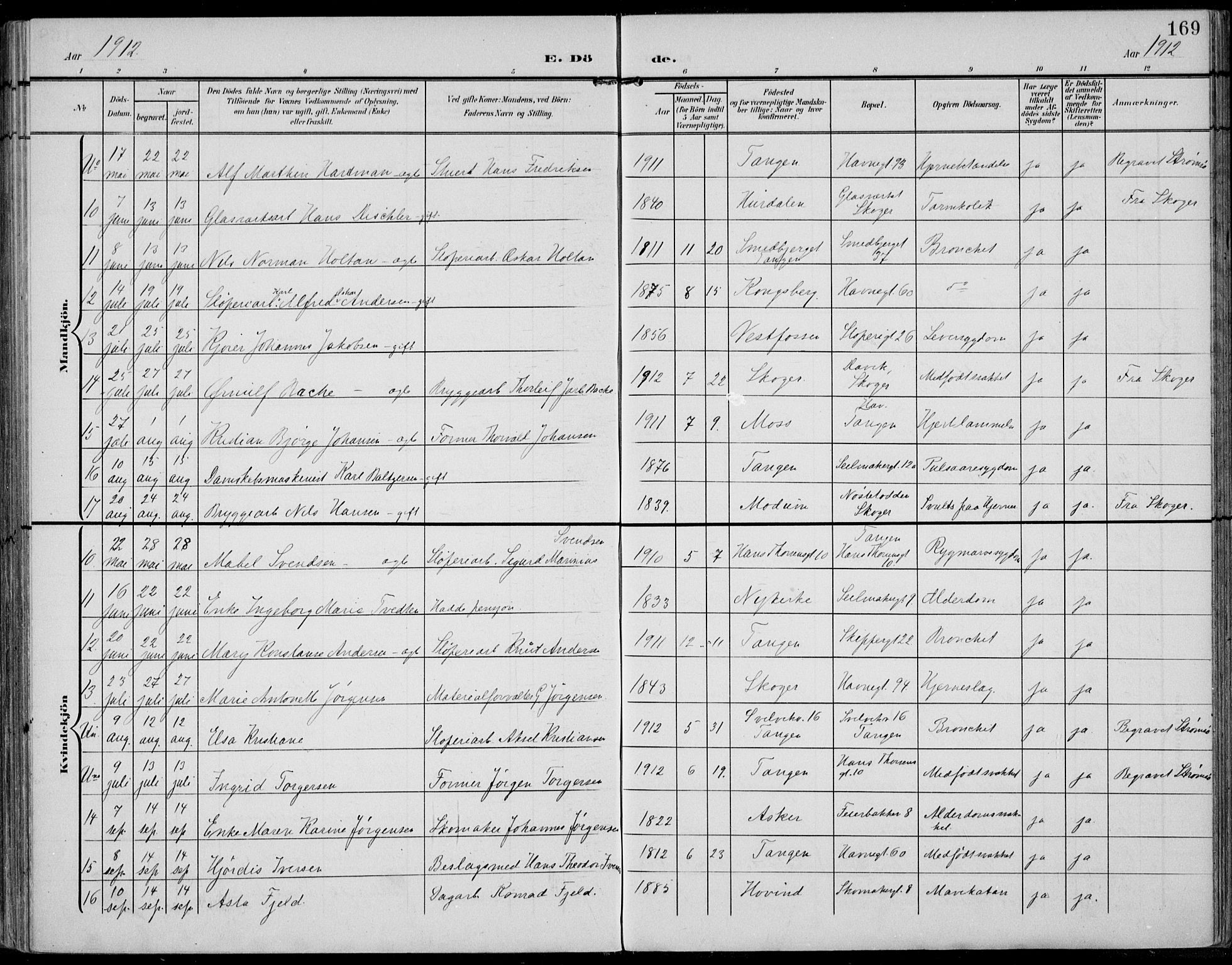 Strømsø kirkebøker, AV/SAKO-A-246/F/Fb/L0008: Parish register (official) no. II 8, 1902-1933, p. 169