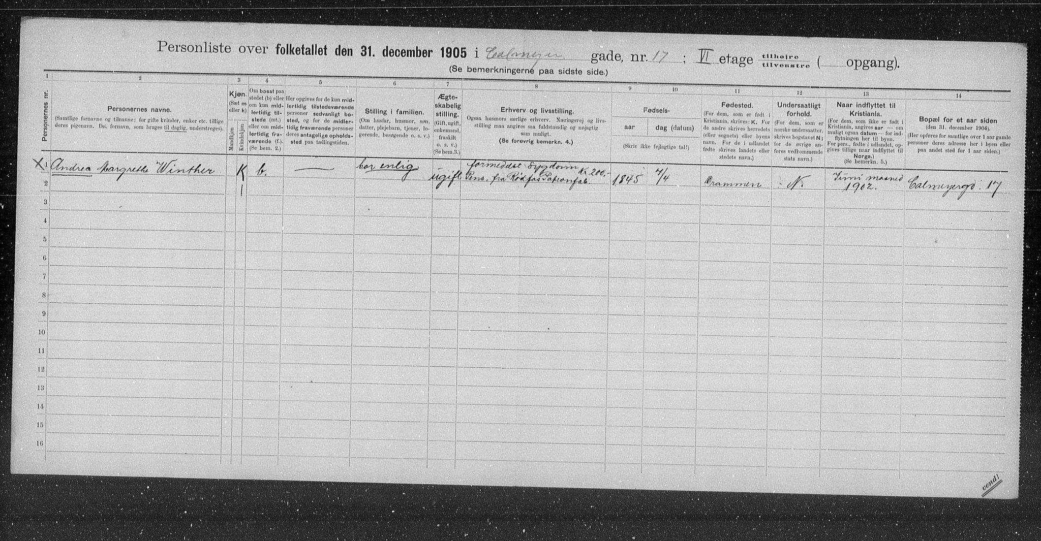 OBA, Municipal Census 1905 for Kristiania, 1905, p. 6036