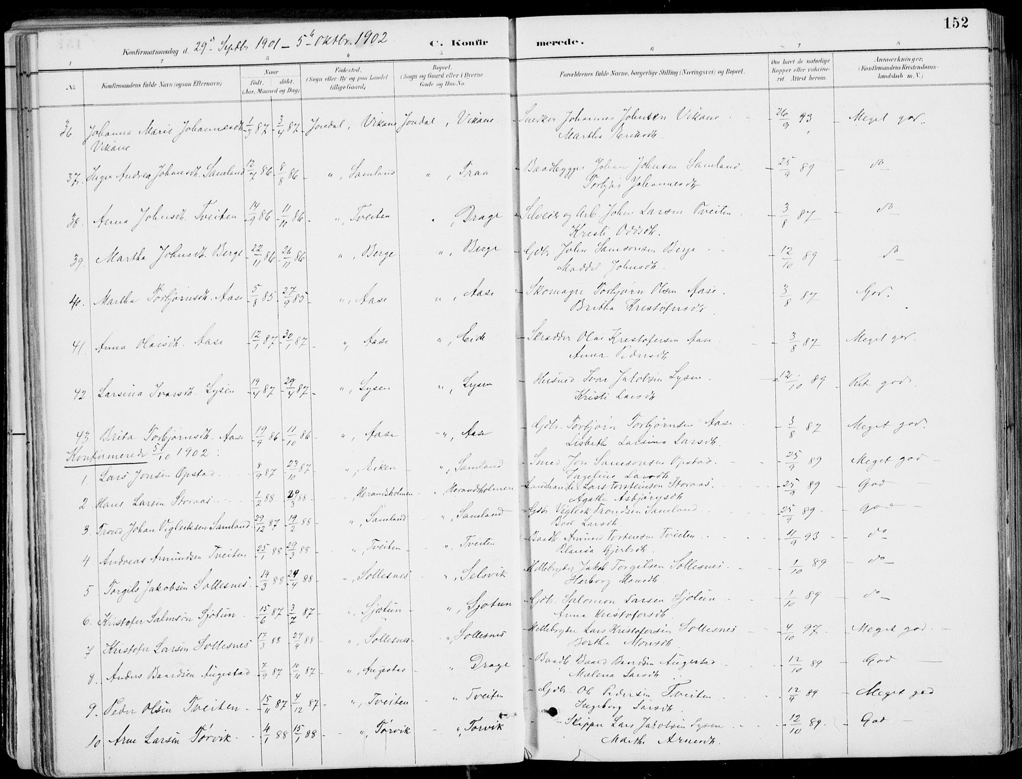 Strandebarm sokneprestembete, SAB/A-78401/H/Haa: Parish register (official) no. E  1, 1886-1908, p. 152