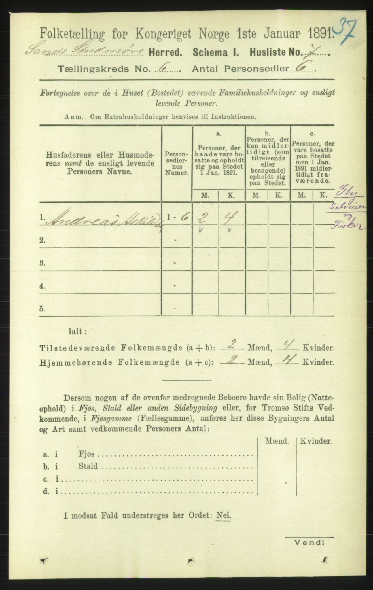 RA, 1891 census for 1514 Sande, 1891, p. 997