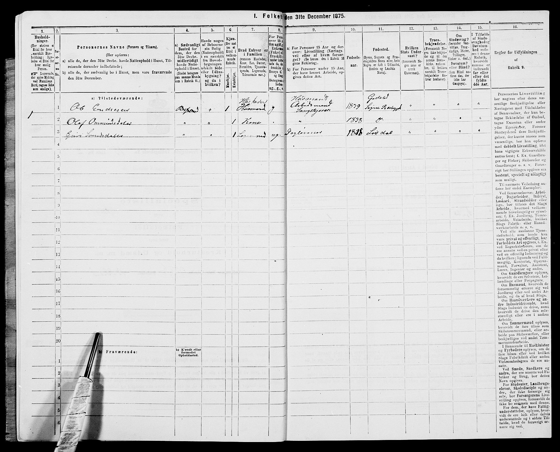 SAK, 1875 census for 1018P Søgne, 1875, p. 1118