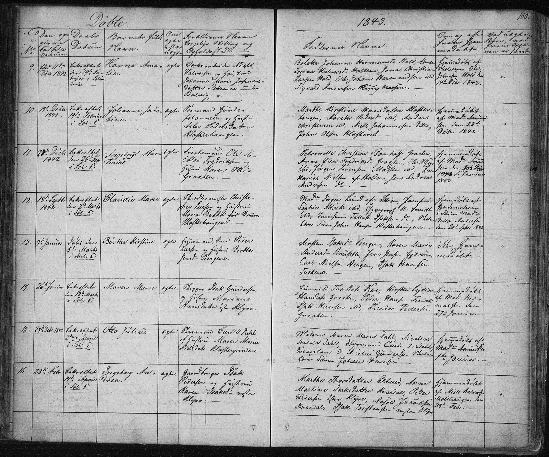 Solum kirkebøker, SAKO/A-306/F/Fa/L0005: Parish register (official) no. I 5, 1833-1843, p. 100