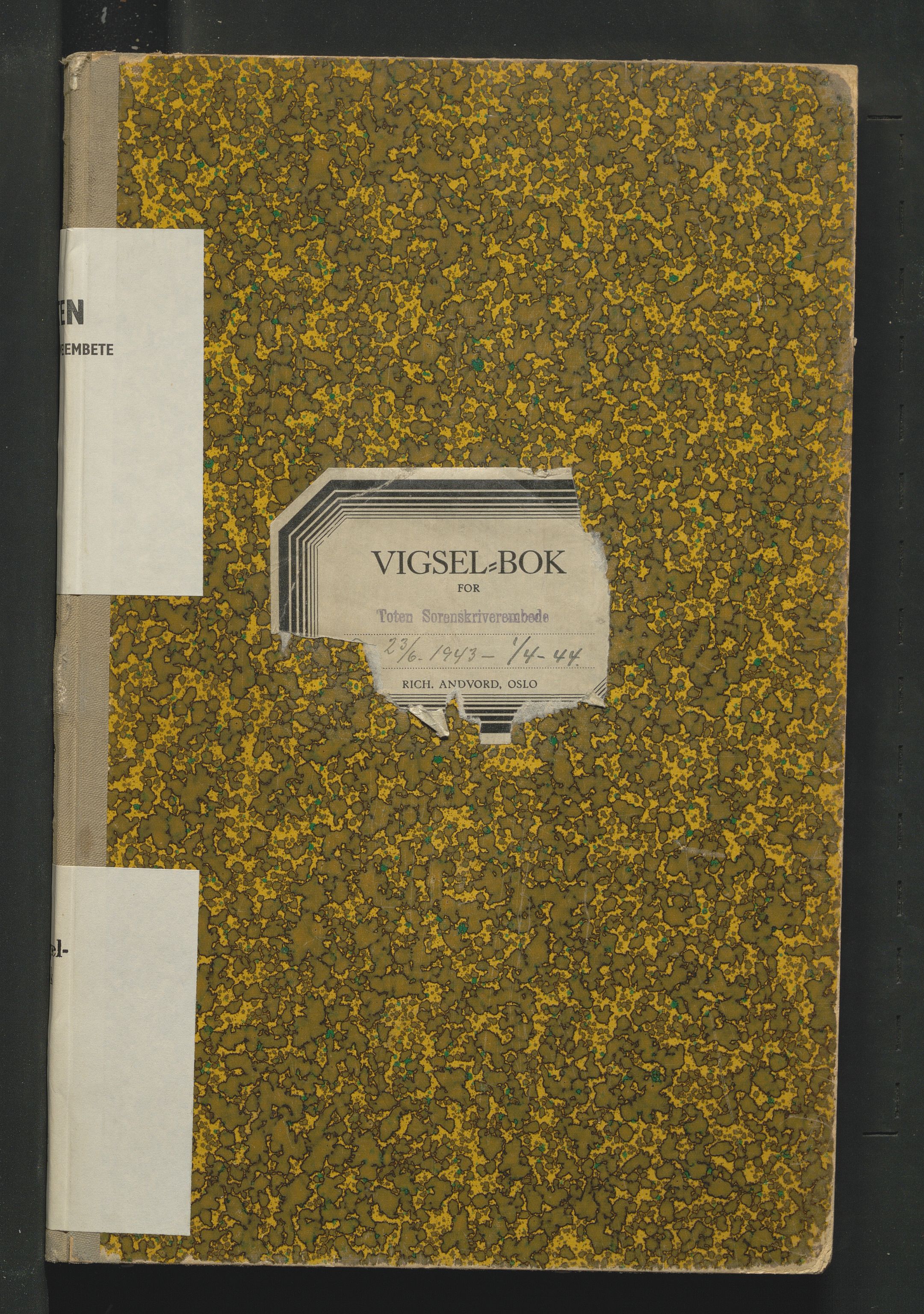 Toten tingrett, AV/SAH-TING-006/L/Lc/L0003: Vigselbok, 1943-1944