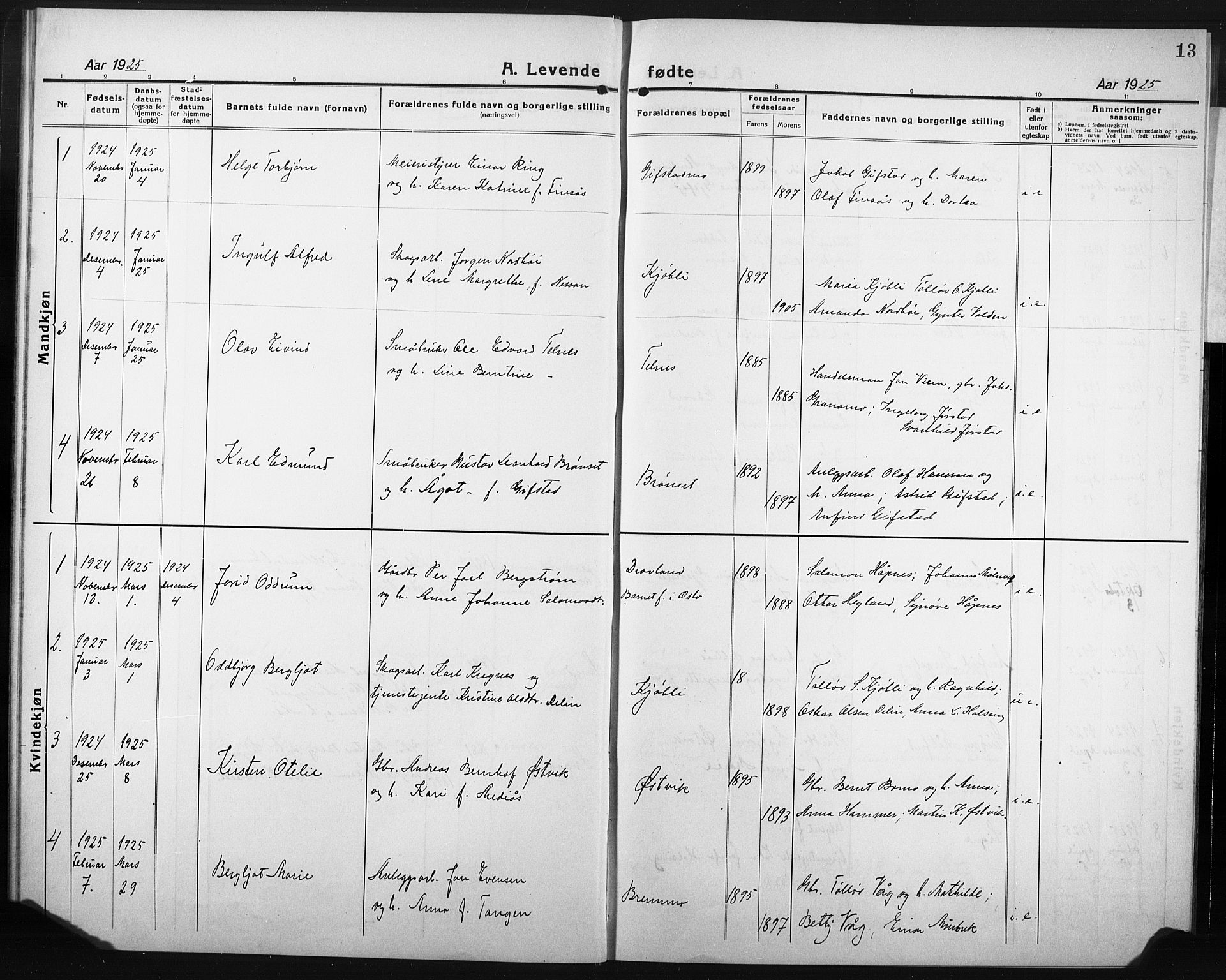 Ministerialprotokoller, klokkerbøker og fødselsregistre - Nord-Trøndelag, SAT/A-1458/749/L0480: Parish register (copy) no. 749C02, 1924-1932, p. 13