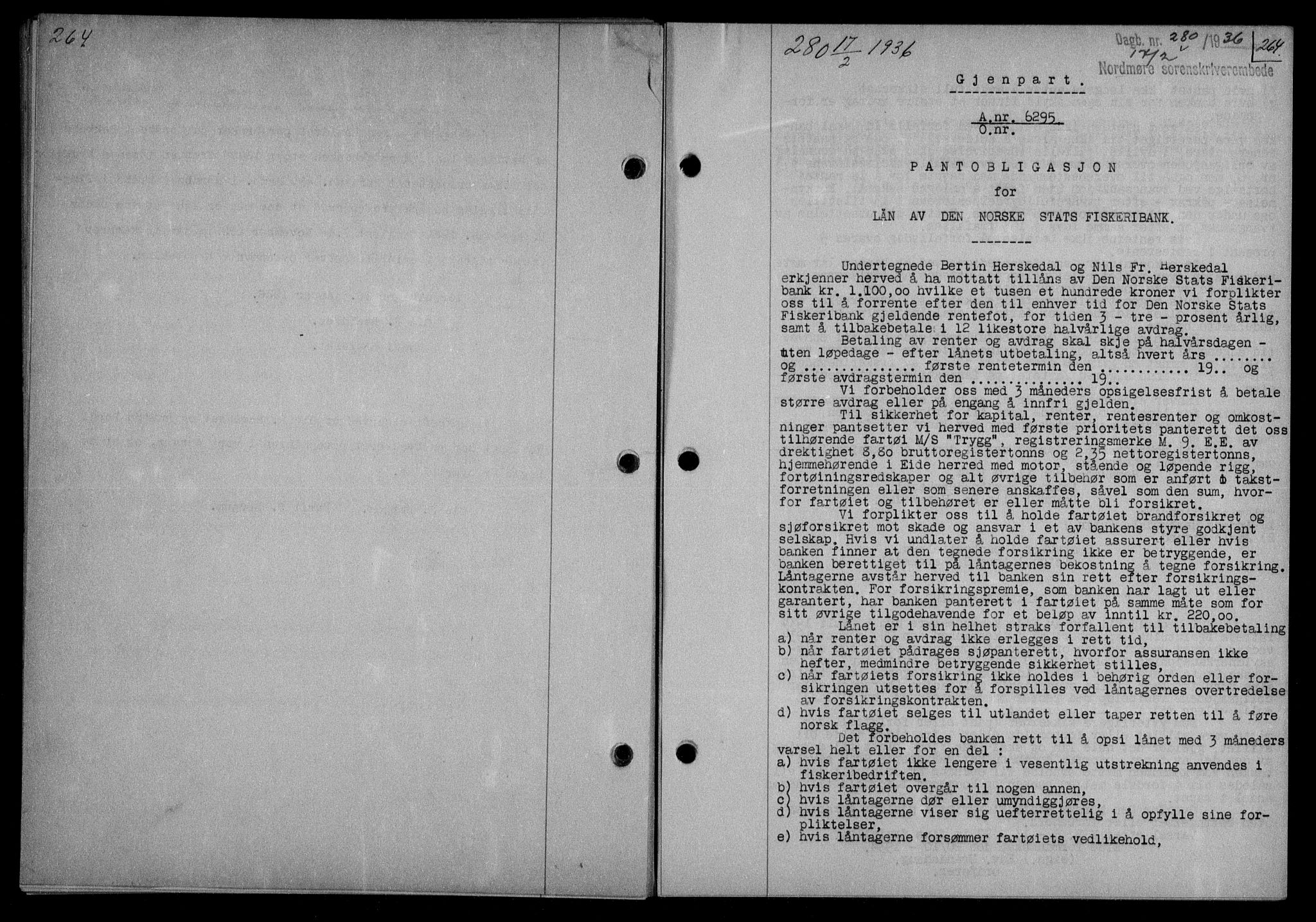 Nordmøre sorenskriveri, AV/SAT-A-4132/1/2/2Ca/L0087: Mortgage book no. 77, 1935-1936, Deed date: 17.02.1936