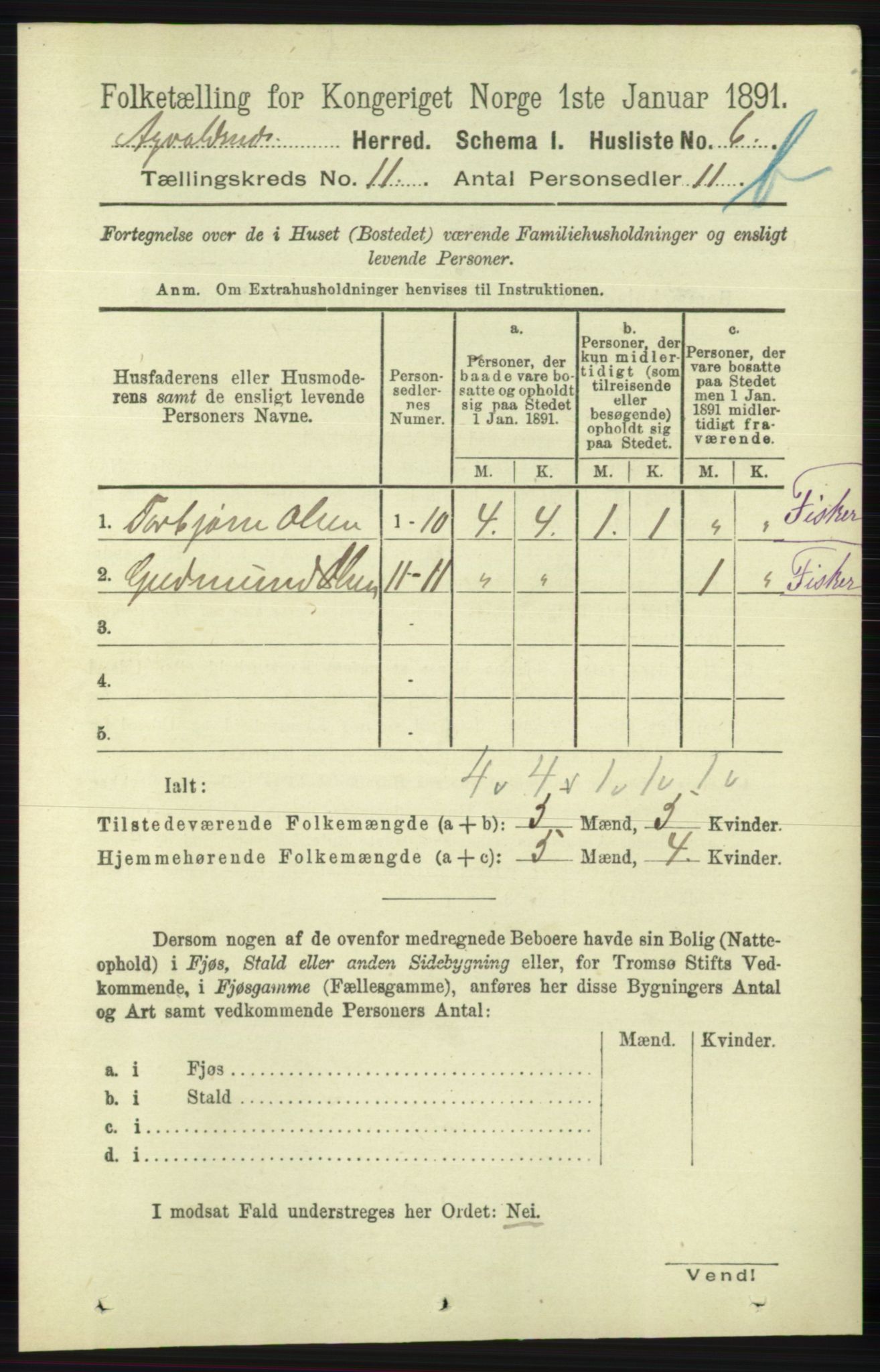 RA, 1891 census for 1147 Avaldsnes, 1891, p. 6171