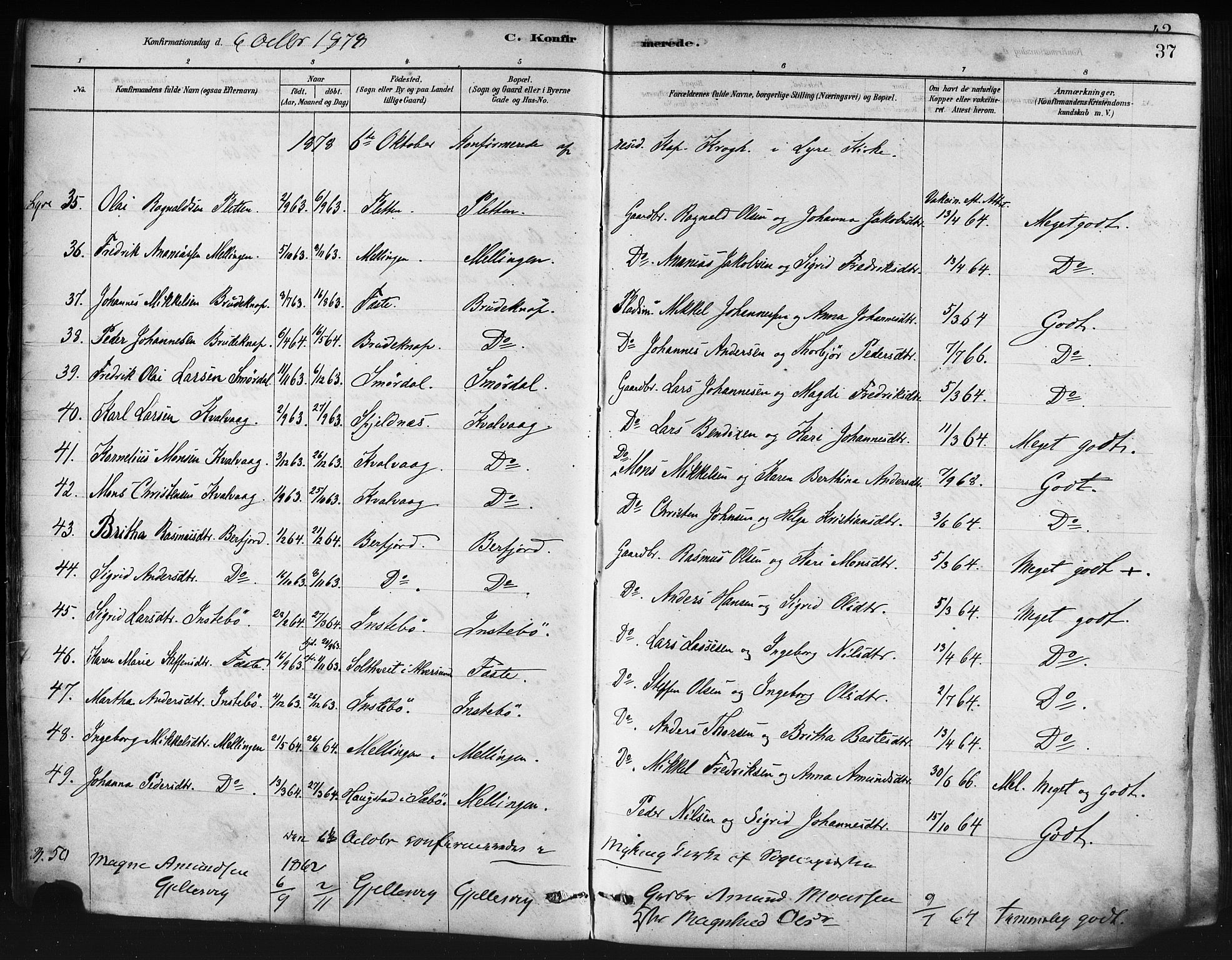 Lindås Sokneprestembete, AV/SAB-A-76701/H/Haa/Haaa/L0019: Parish register (official) no. A 19, 1878-1912, p. 37