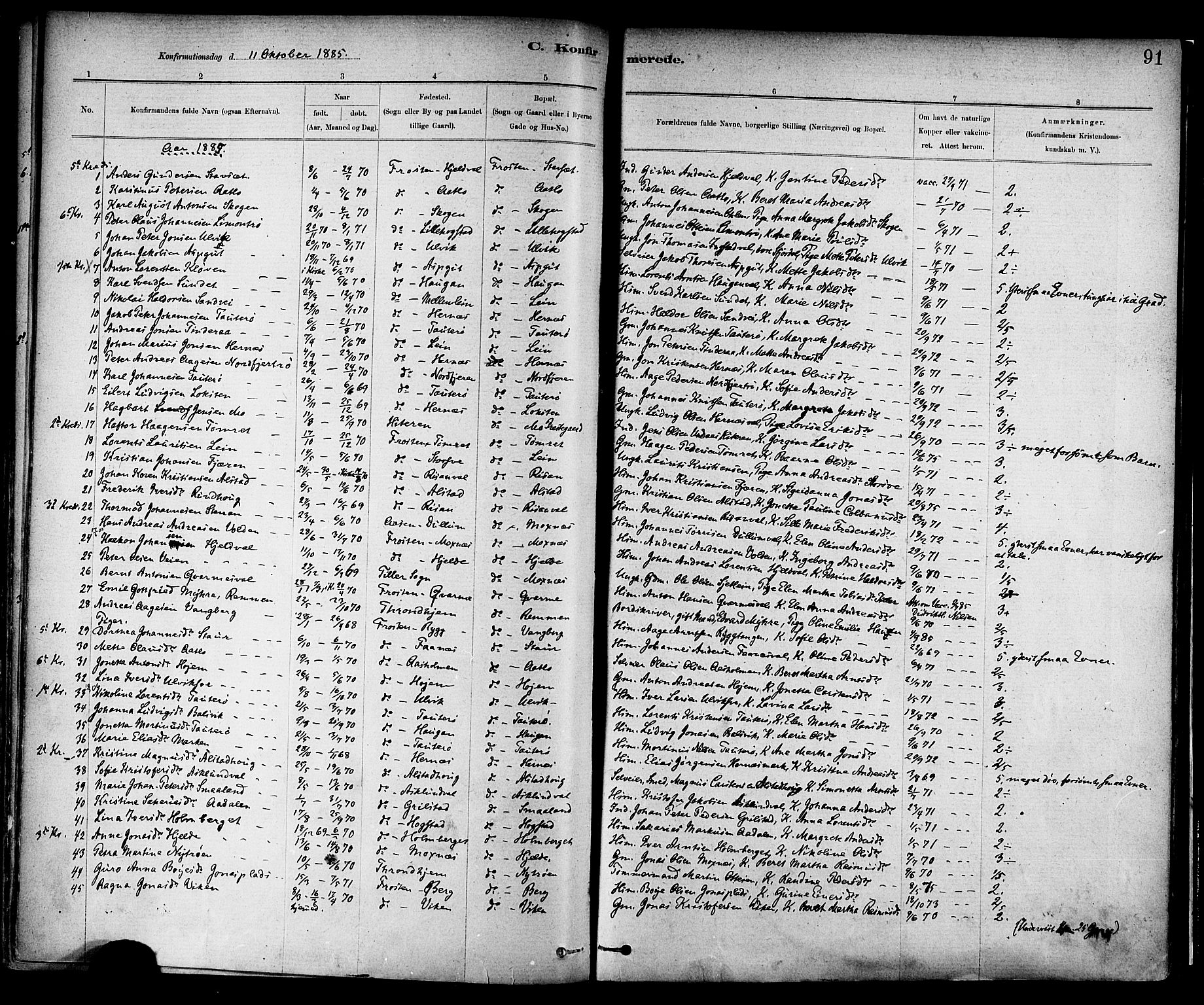Ministerialprotokoller, klokkerbøker og fødselsregistre - Nord-Trøndelag, SAT/A-1458/713/L0120: Parish register (official) no. 713A09, 1878-1887, p. 91