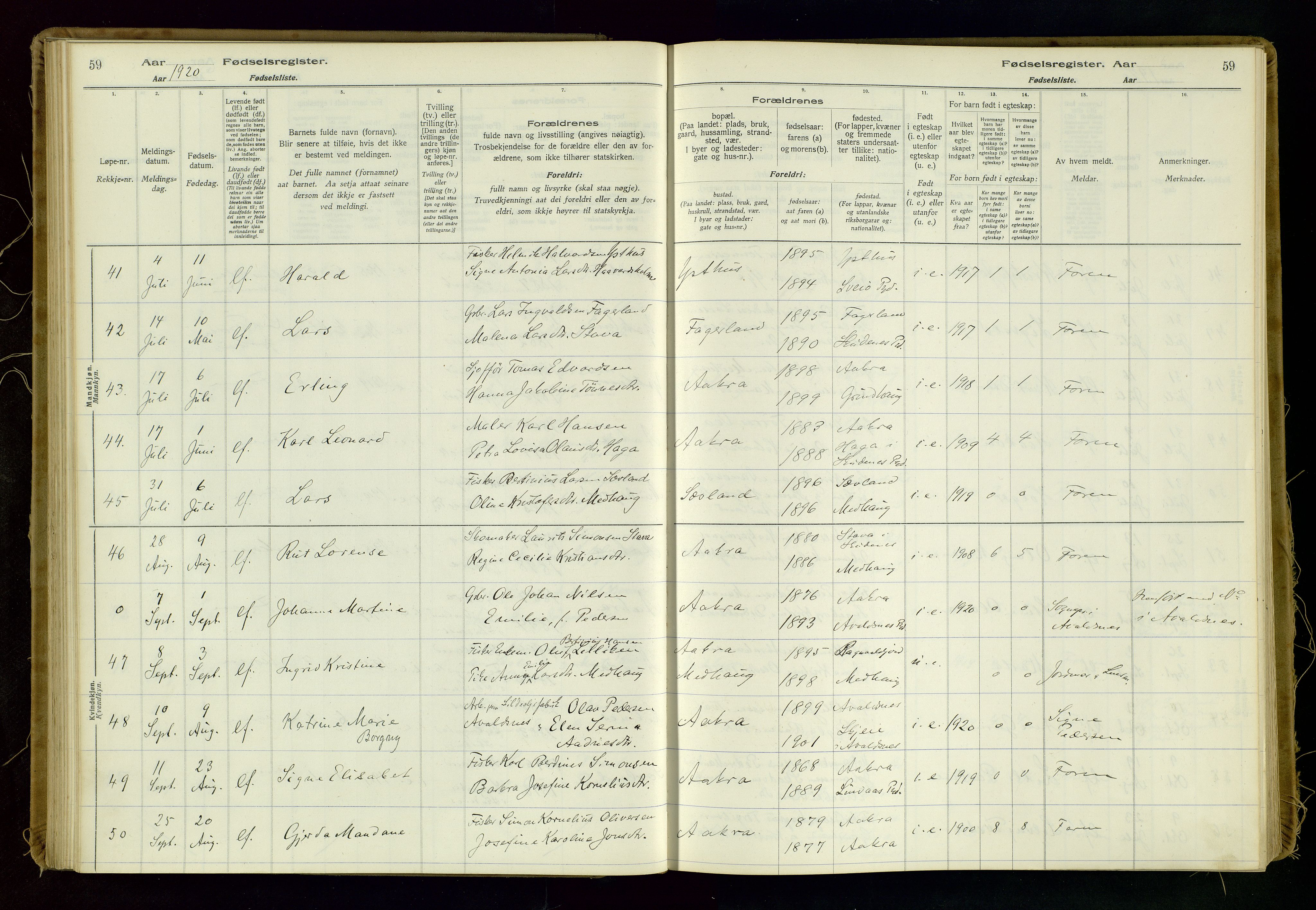 Kopervik sokneprestkontor, AV/SAST-A-101850/I/Id/L0006: Birth register no. 6, 1916-1934, p. 59