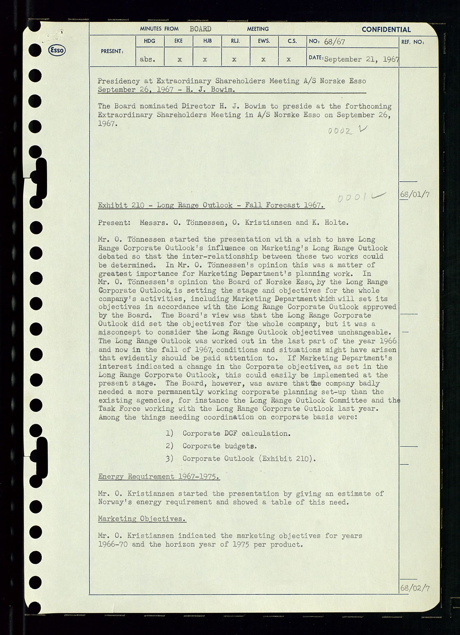 Pa 0982 - Esso Norge A/S, AV/SAST-A-100448/A/Aa/L0002/0003: Den administrerende direksjon Board minutes (styrereferater) / Den administrerende direksjon Board minutes (styrereferater), 1967, p. 140