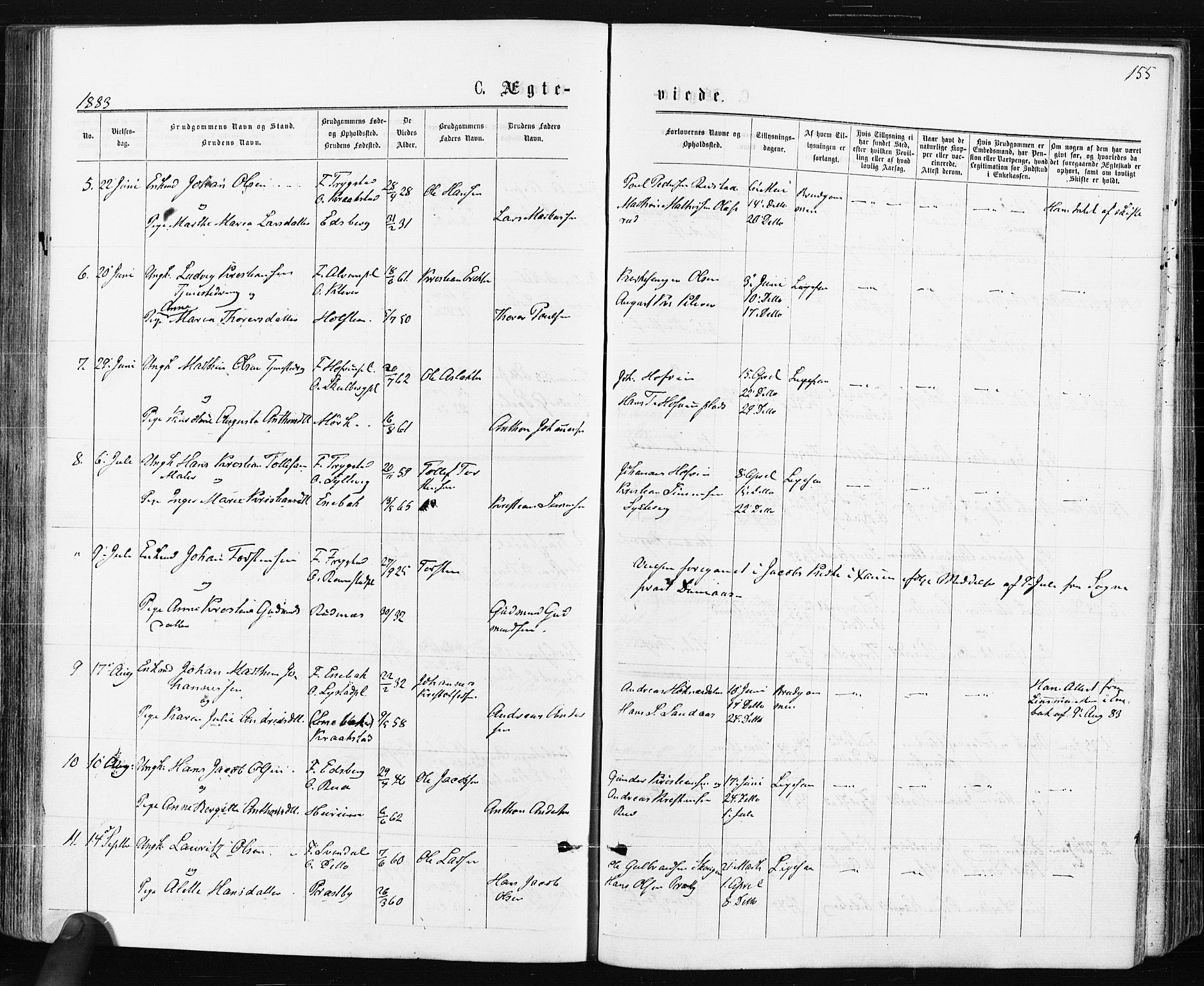 Spydeberg prestekontor Kirkebøker, AV/SAO-A-10924/F/Fa/L0007: Parish register (official) no. I 7, 1875-1885, p. 155