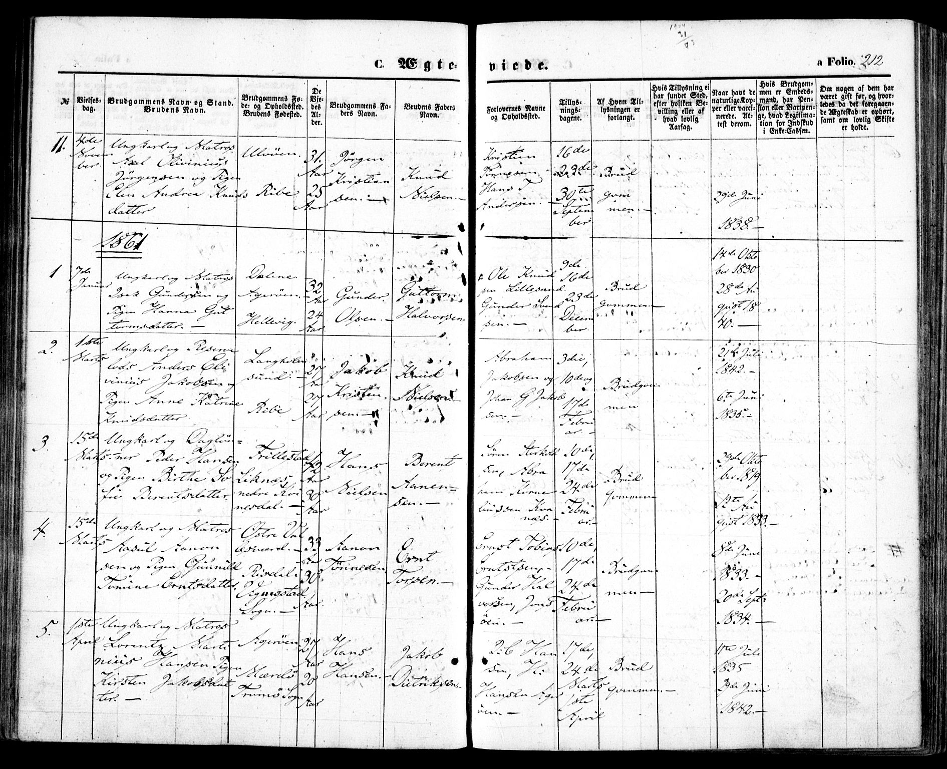 Høvåg sokneprestkontor, SAK/1111-0025/F/Fa/L0004: Parish register (official) no. A 4, 1859-1877, p. 212
