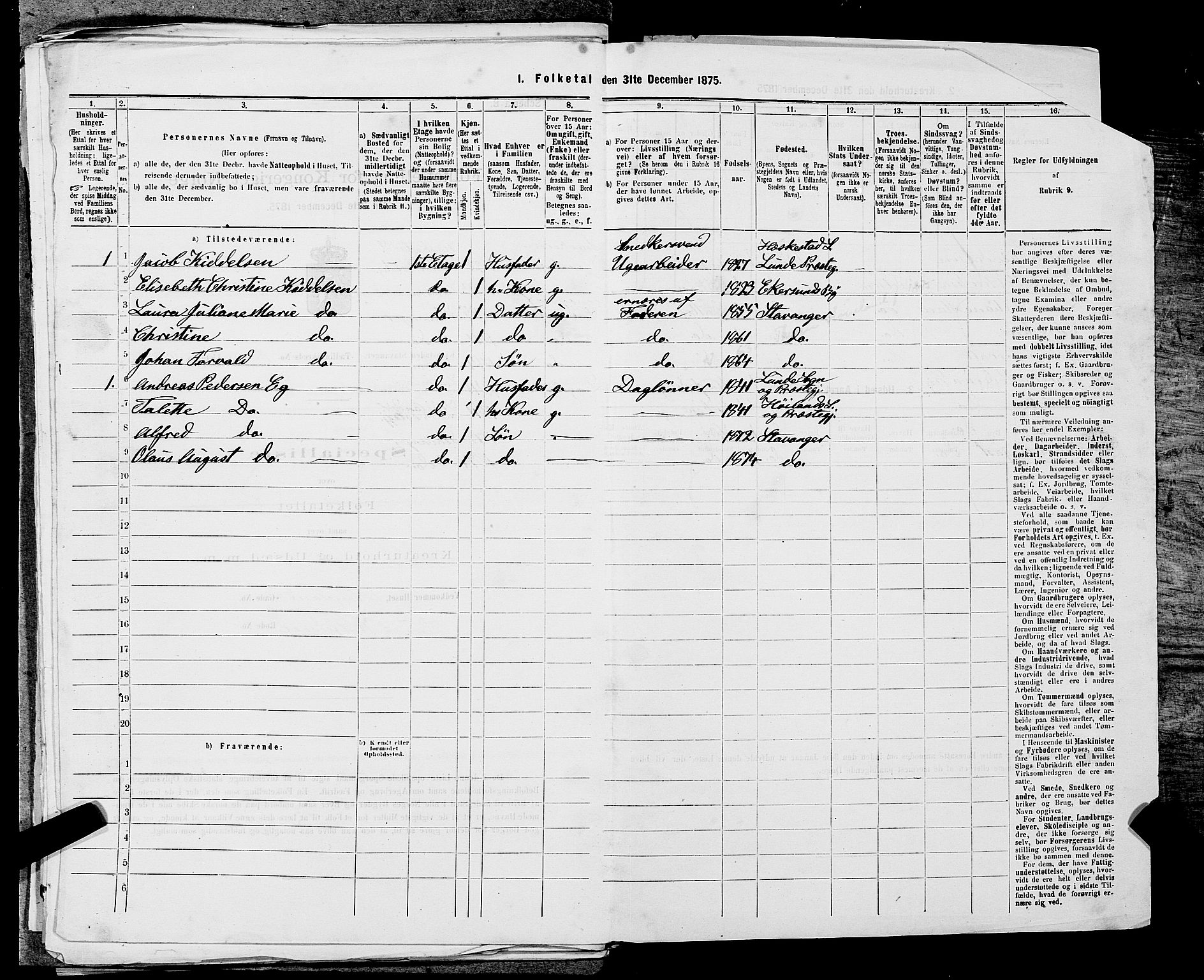 SAST, 1875 census for 1103 Stavanger, 1875, p. 2269