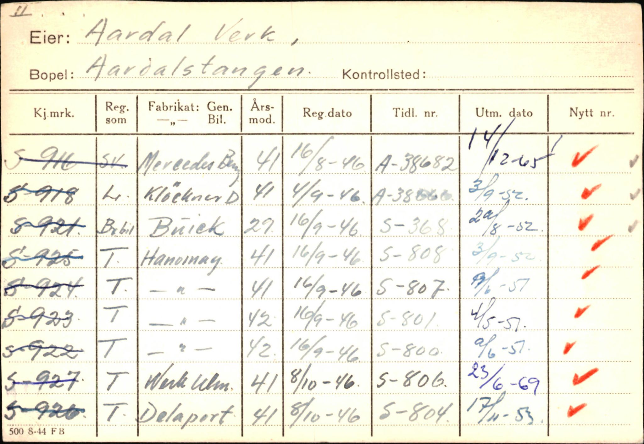 Statens vegvesen, Sogn og Fjordane vegkontor, SAB/A-5301/4/F/L0146: Registerkort Årdal R-Å samt diverse kort, 1945-1975, p. 1434