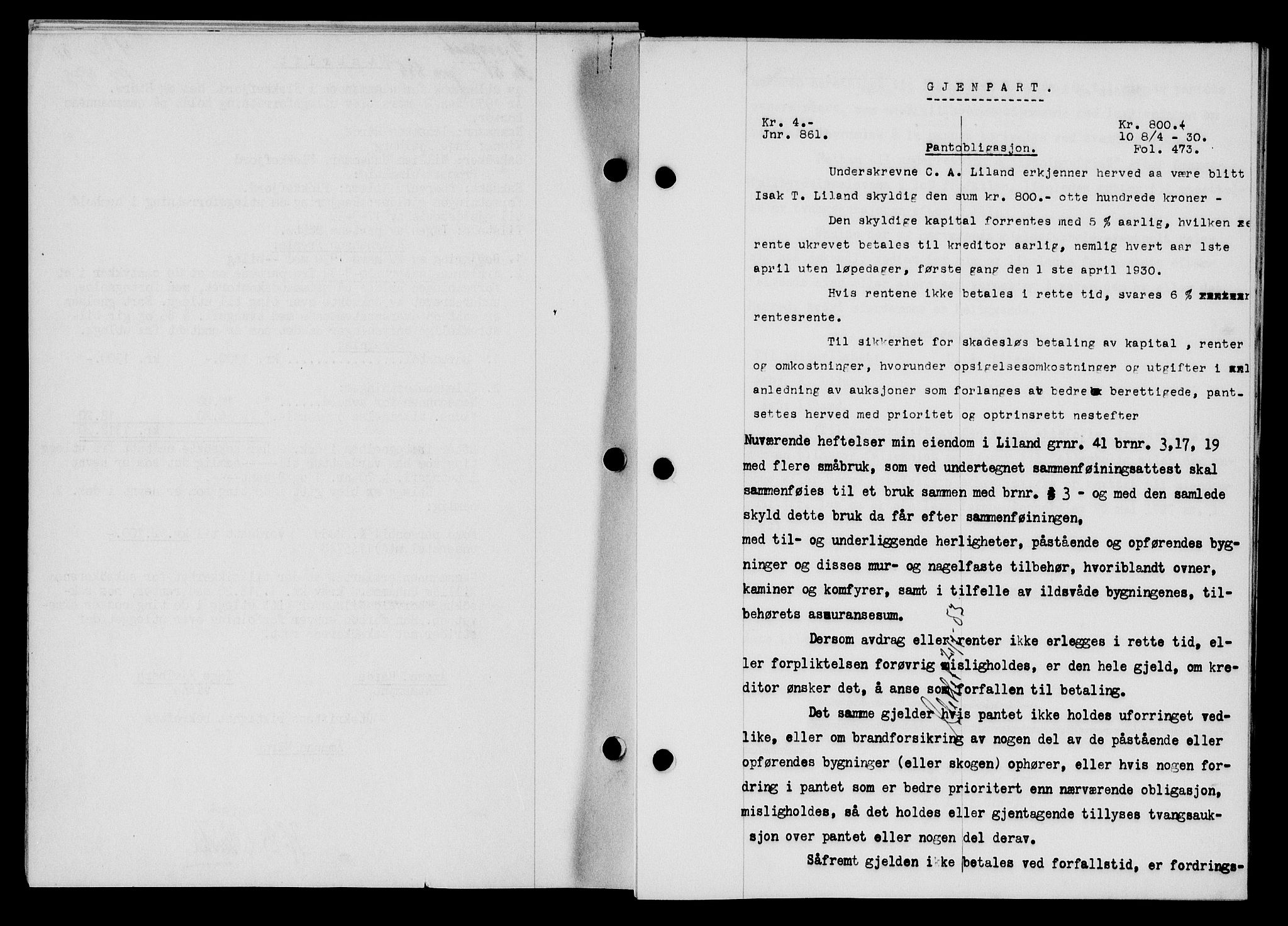 Flekkefjord sorenskriveri, SAK/1221-0001/G/Gb/Gba/L0045: Mortgage book no. 43, 1929-1930, Deed date: 08.04.1930