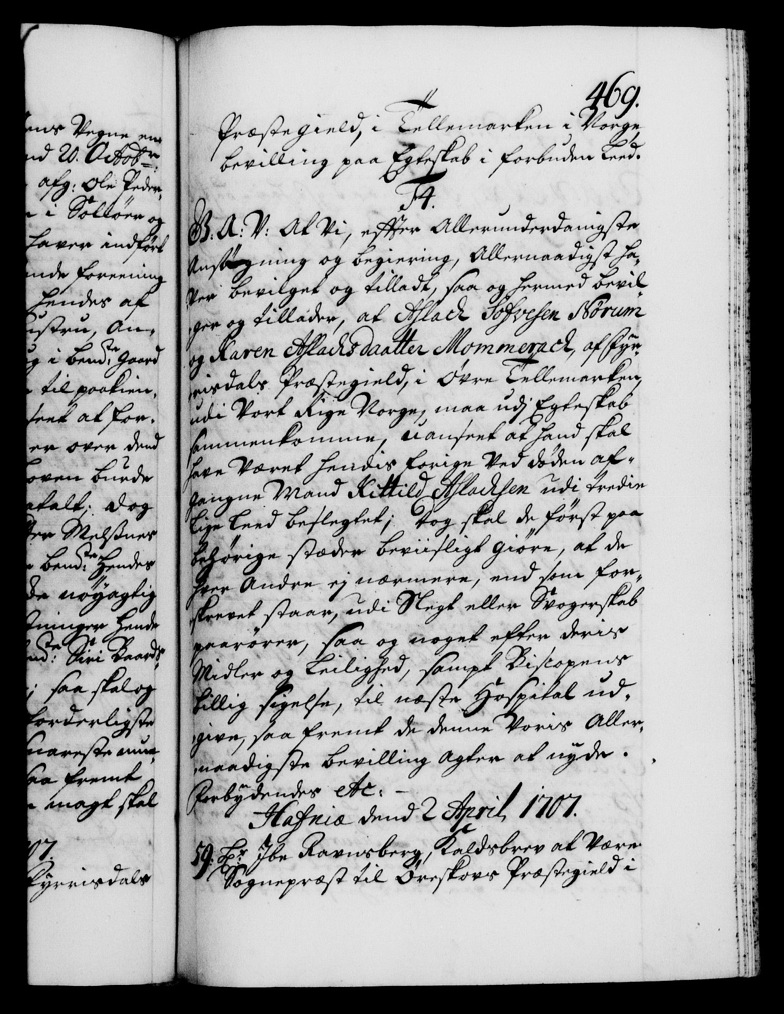 Danske Kanselli 1572-1799, AV/RA-EA-3023/F/Fc/Fca/Fcaa/L0019: Norske registre, 1704-1707, p. 469a