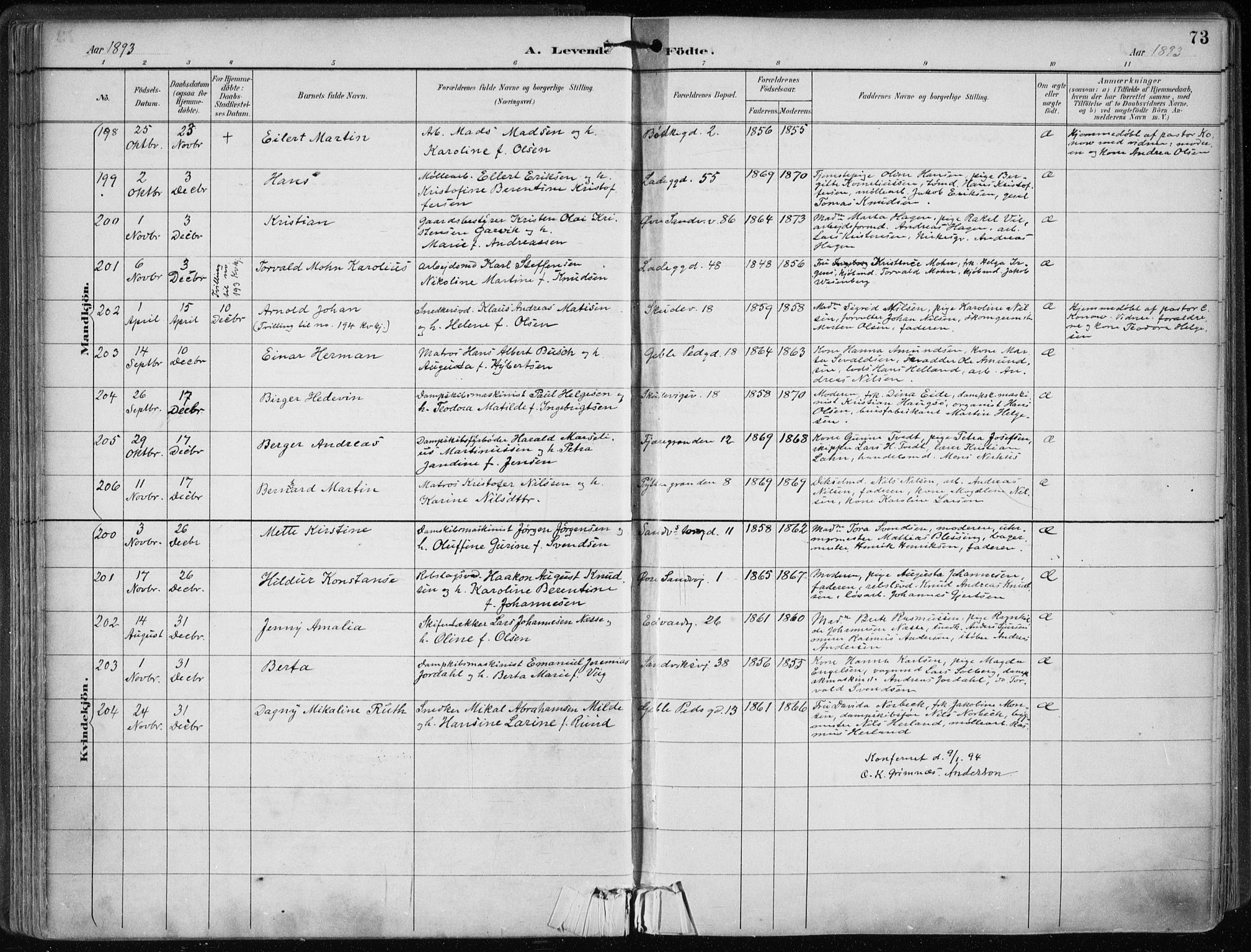 Sandviken Sokneprestembete, AV/SAB-A-77601/H/Ha/L0005: Parish register (official) no. B 2, 1891-1901, p. 73