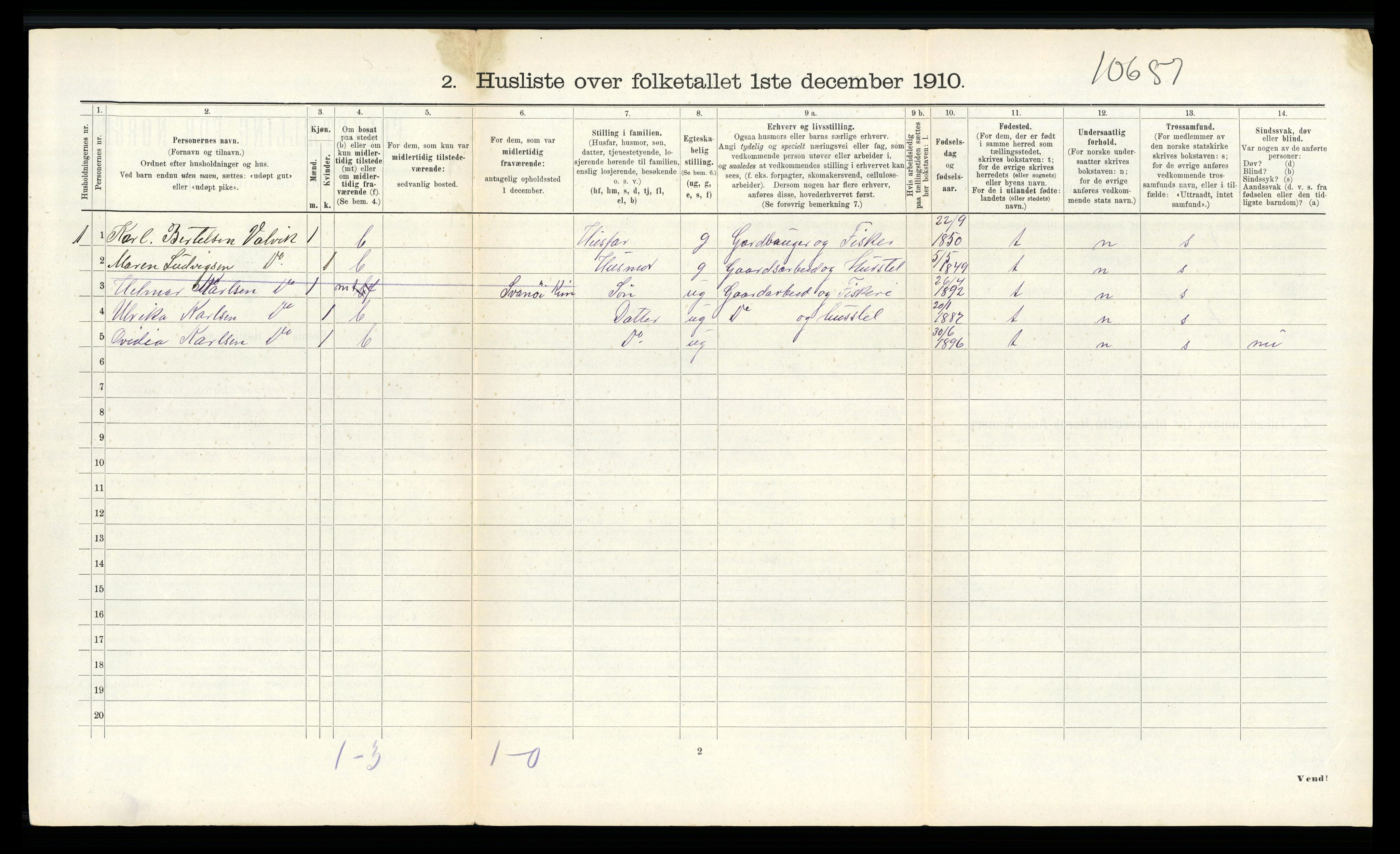 RA, 1910 census for Kinn, 1910, p. 801