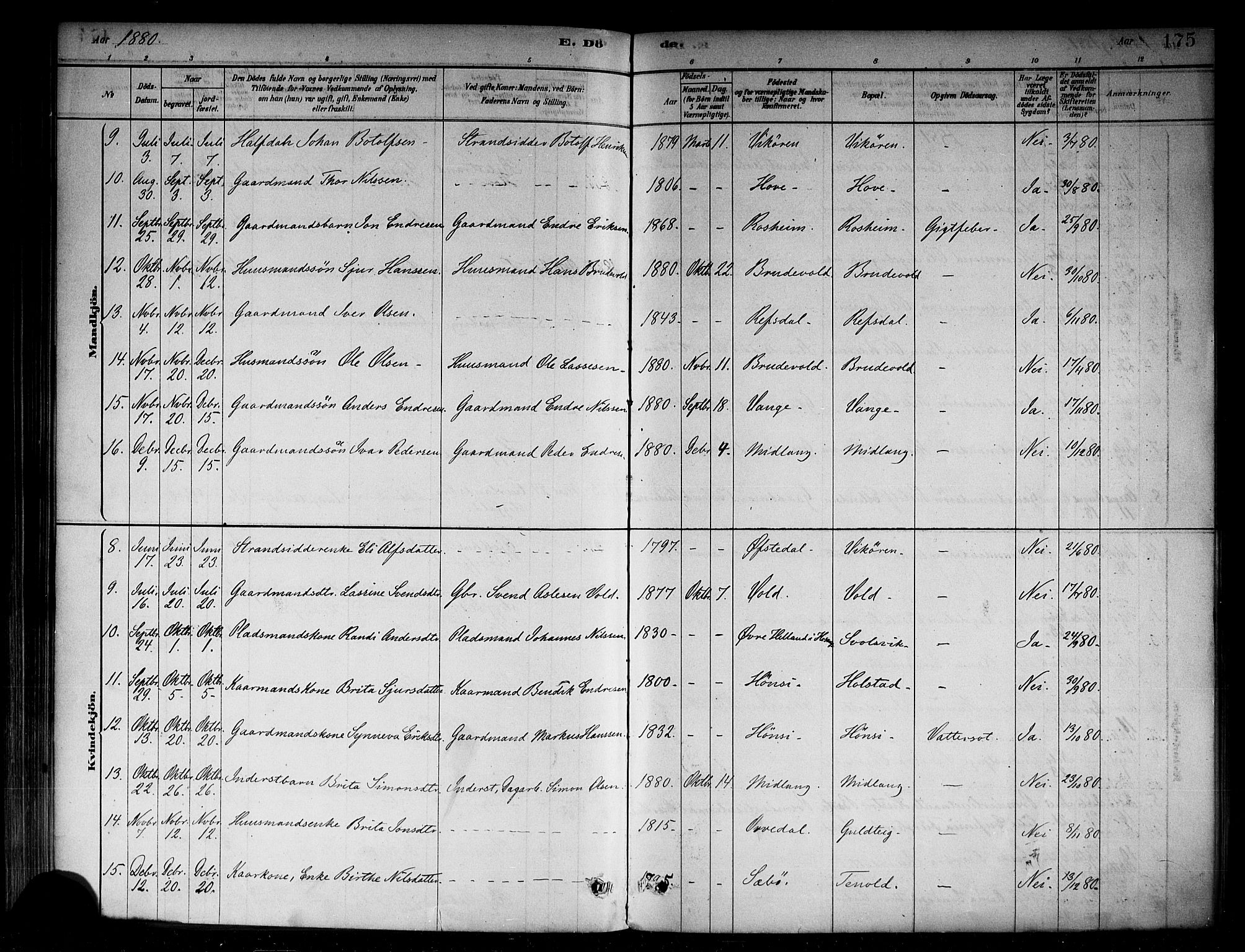 Vik sokneprestembete, SAB/A-81501: Parish register (official) no. B 1, 1878-1890, p. 175
