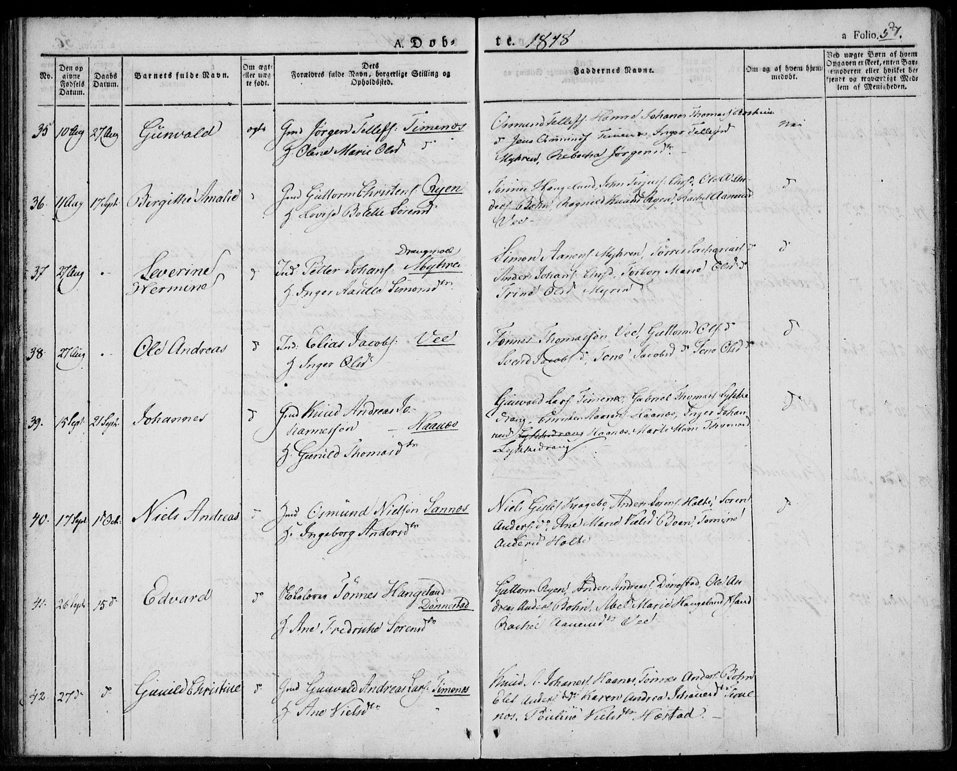 Tveit sokneprestkontor, AV/SAK-1111-0043/F/Fa/L0003: Parish register (official) no. A 3, 1829-1852, p. 57