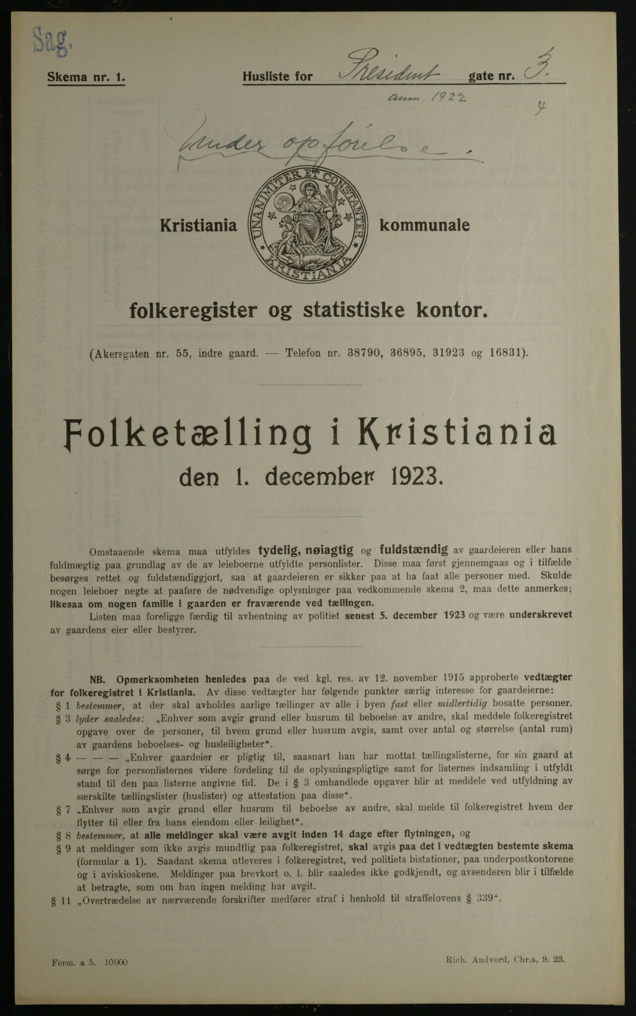 OBA, Municipal Census 1923 for Kristiania, 1923, p. 89652