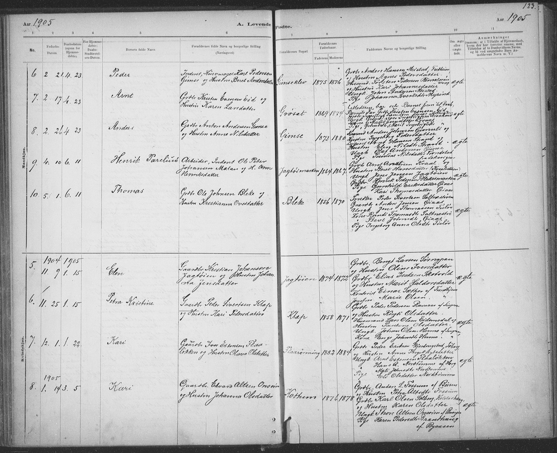 Ministerialprotokoller, klokkerbøker og fødselsregistre - Sør-Trøndelag, SAT/A-1456/691/L1085: Parish register (official) no. 691A17, 1887-1908, p. 123