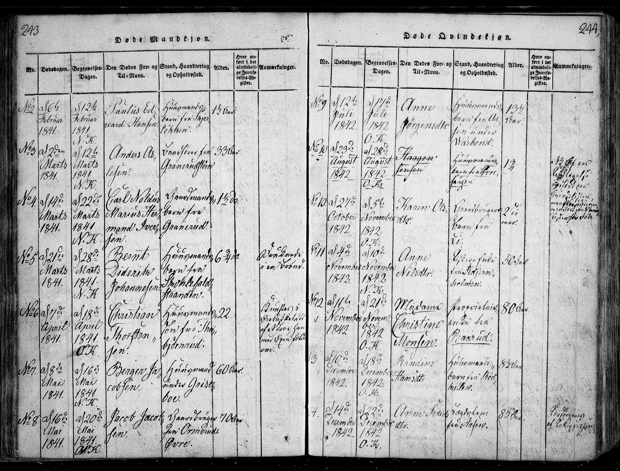 Nesodden prestekontor Kirkebøker, SAO/A-10013/F/Fa/L0006: Parish register (official) no. I 6, 1814-1847, p. 243-244